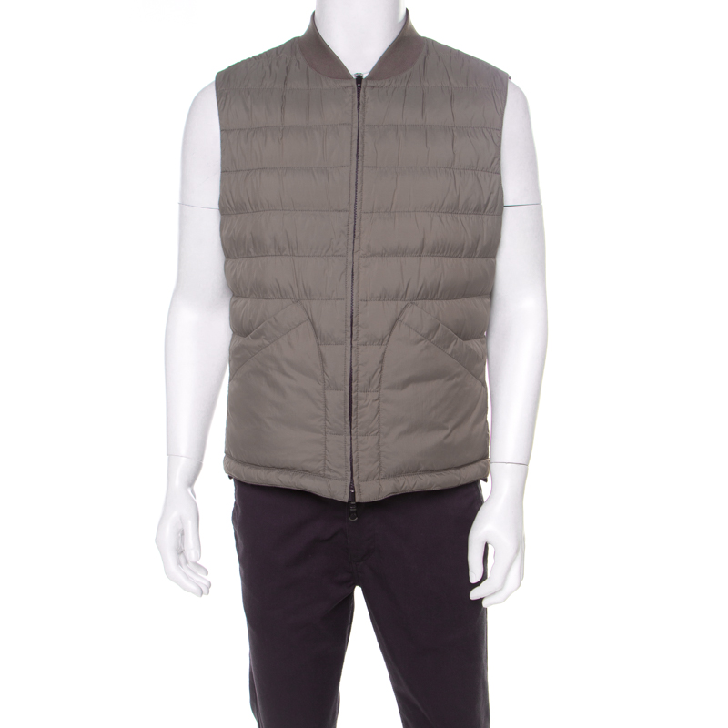 Image of Brunello Cucinelli Bicolor Linen Wool Checked Sleeveless Reversible Puffer Jacket/Vest L