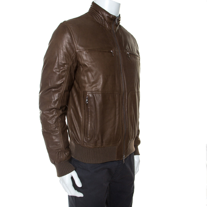 

Brunello Cucinelli Brown Leather Bomber Jacket