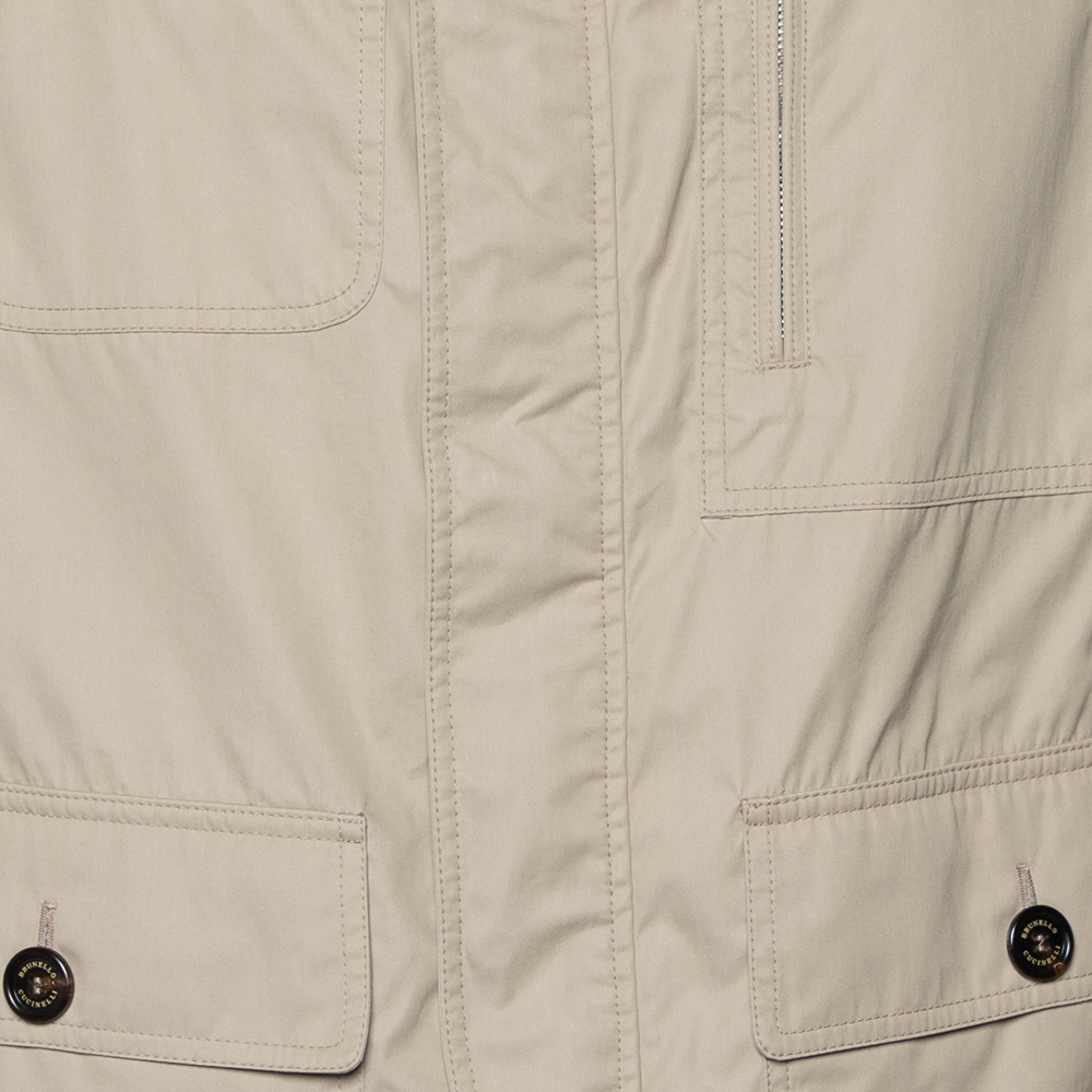 Brunello Cucinelli Beige Cotton & Synthetic Hooded Cargo Jacket XL