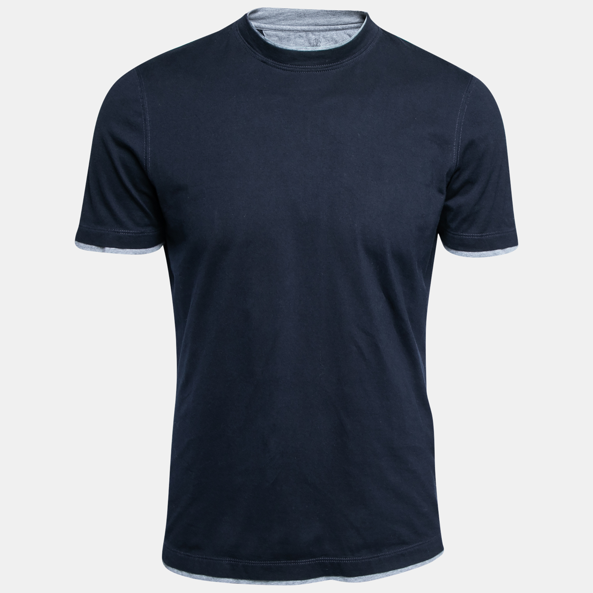 Brunello Cucinelli Navy Blue Cotton Slim Fit Short Sleeve T-Shirt S