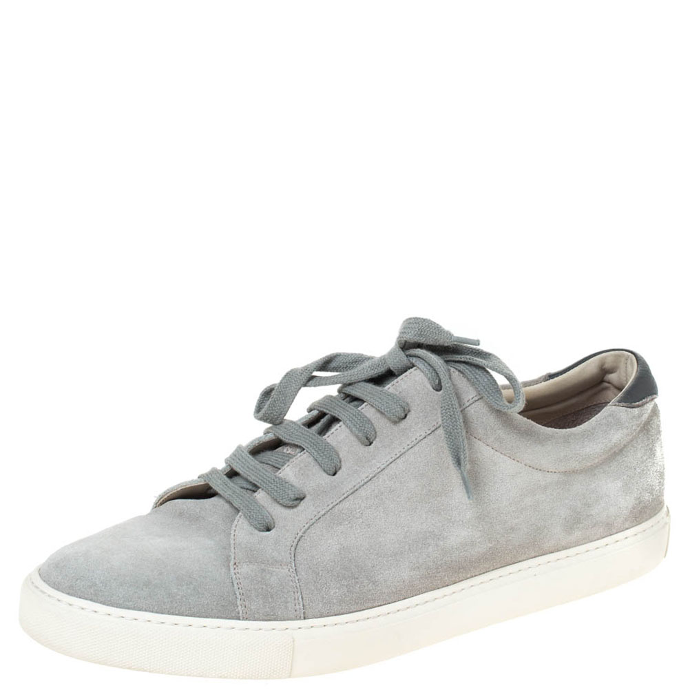 Image of Brunello Cucinelli Grey Suede and Leather Trim Low Top Sneakers Size