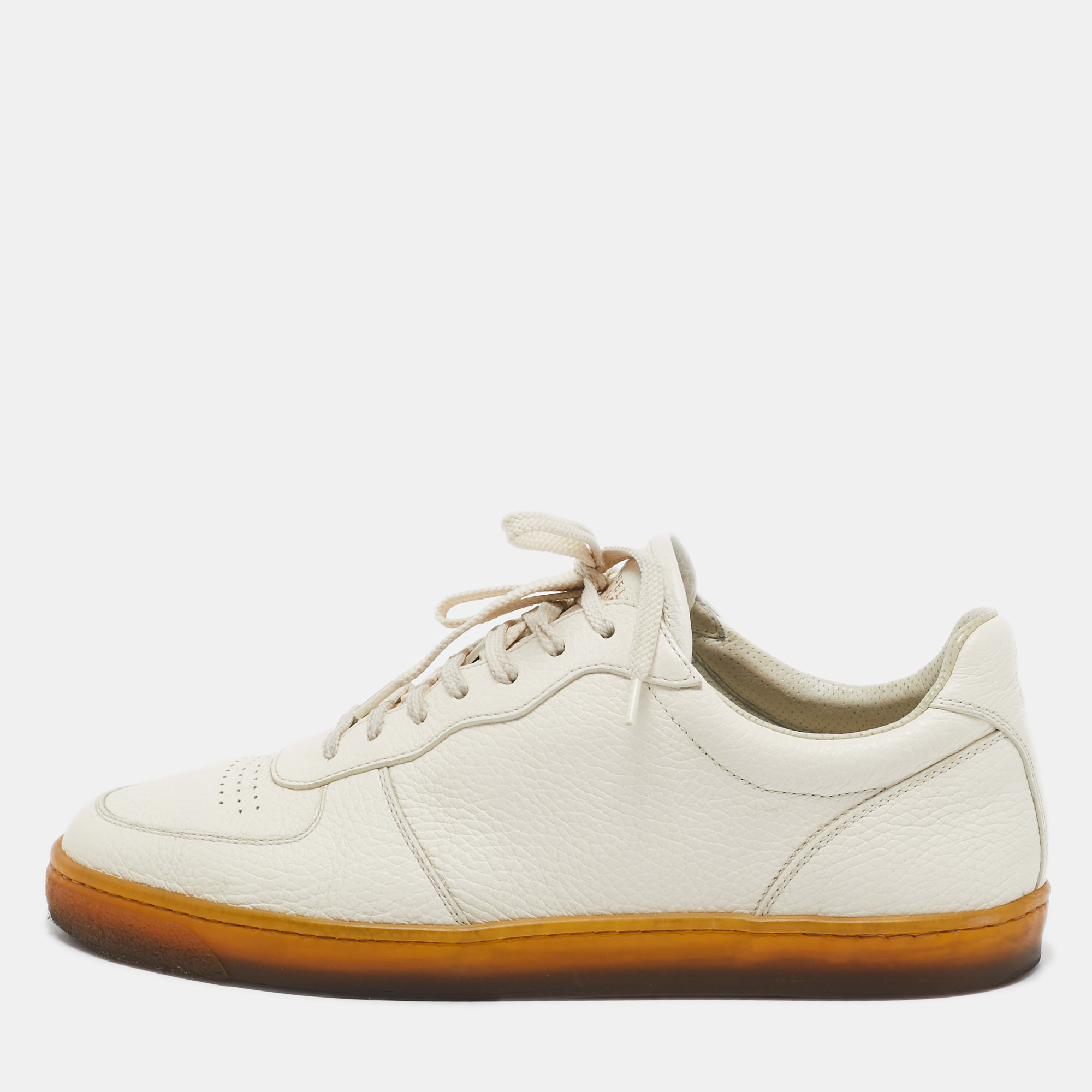 Brunello Cucinelli Cream Leather Low Top Sneakers Size 42