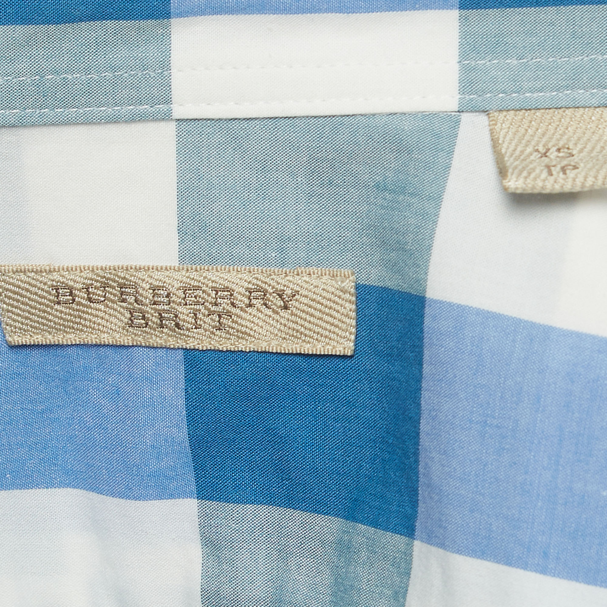 Burberry Brit Blue Checked Cotton Button Down Collar Shirt XS