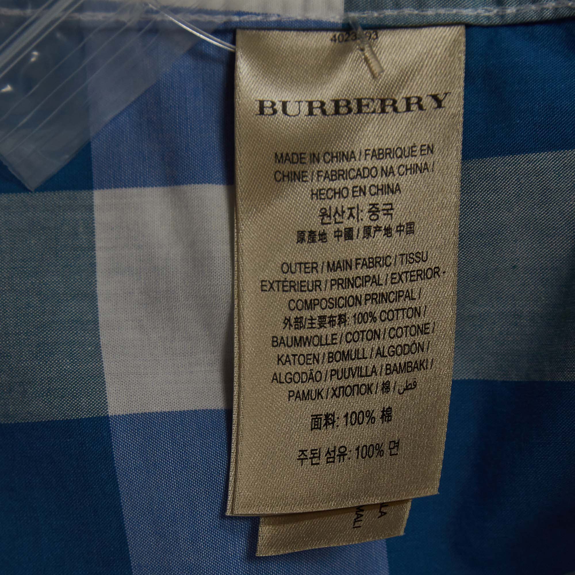 Burberry Brit Blue Checked Cotton Button Down Collar Shirt XS