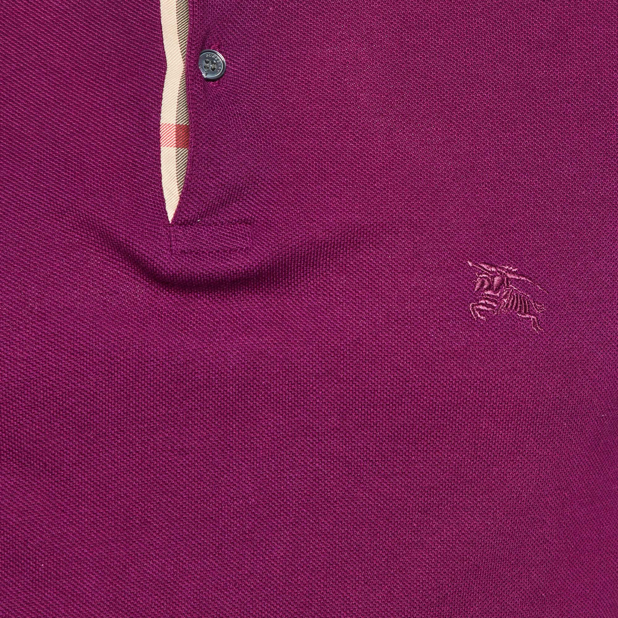 Burberry Brit Purple Cotton Pique Knit Logo Embroidered Polo T-Shirt S