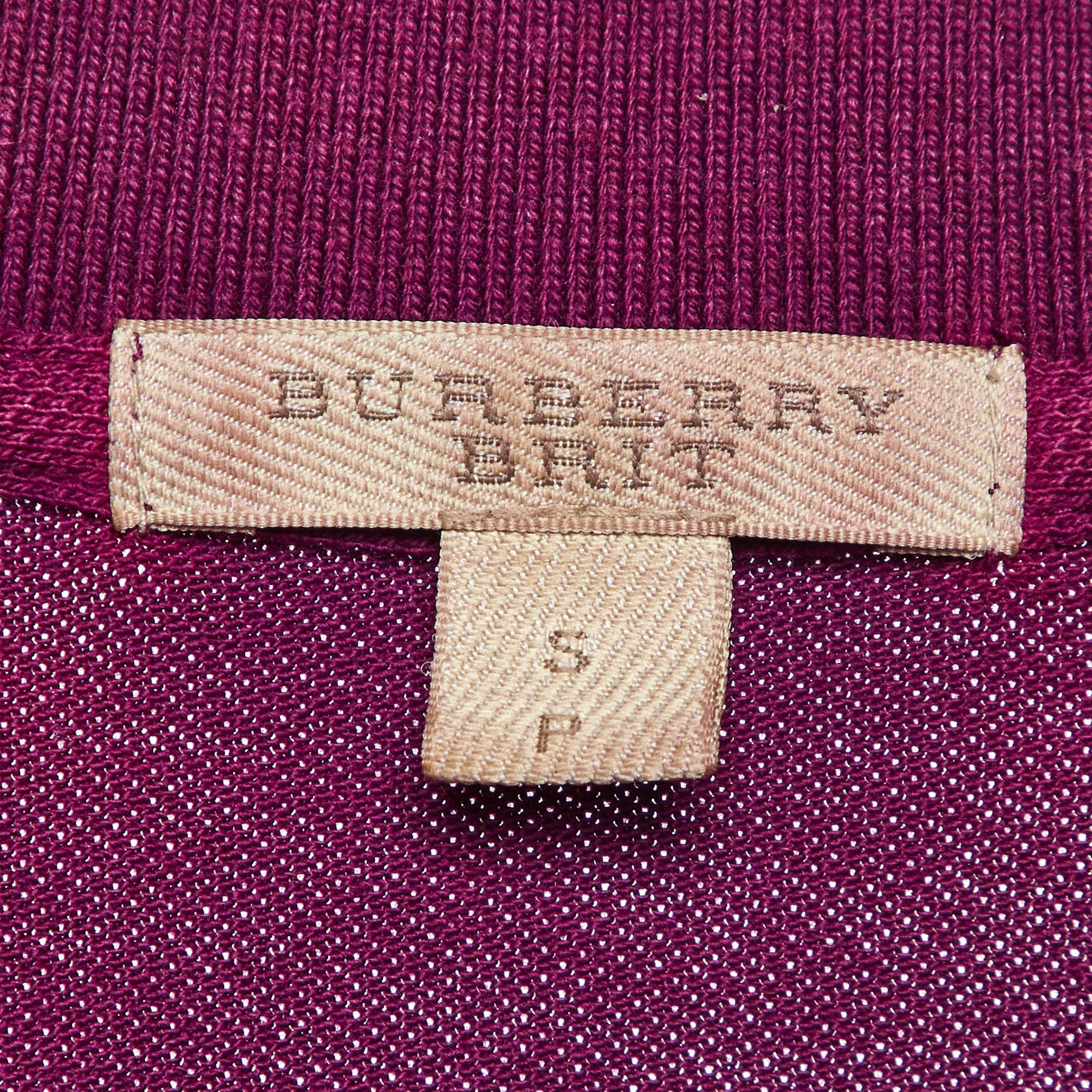 Burberry Brit Purple Cotton Pique Knit Logo Embroidered Polo T-Shirt S