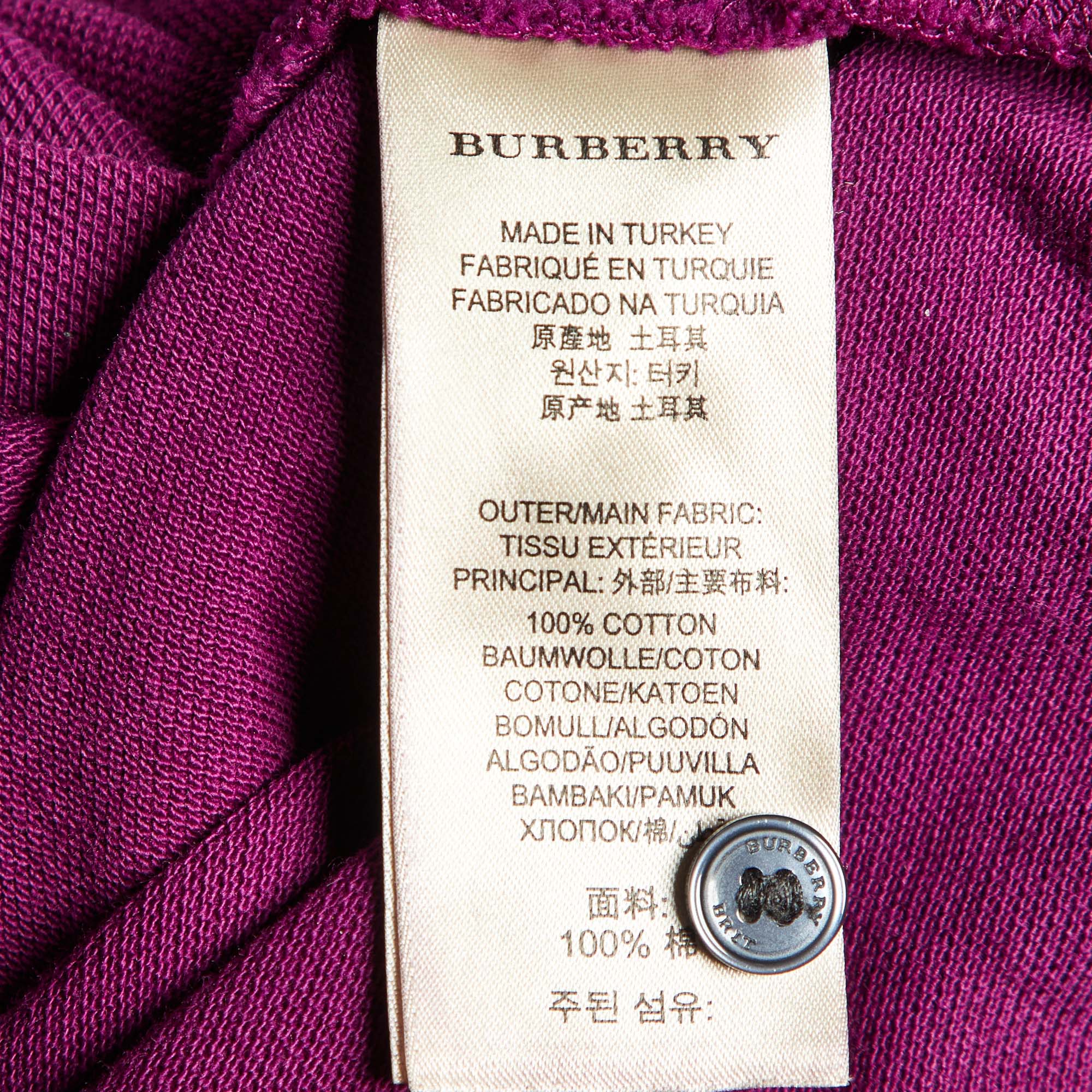 Burberry Brit Purple Cotton Pique Knit Logo Embroidered Polo T-Shirt S