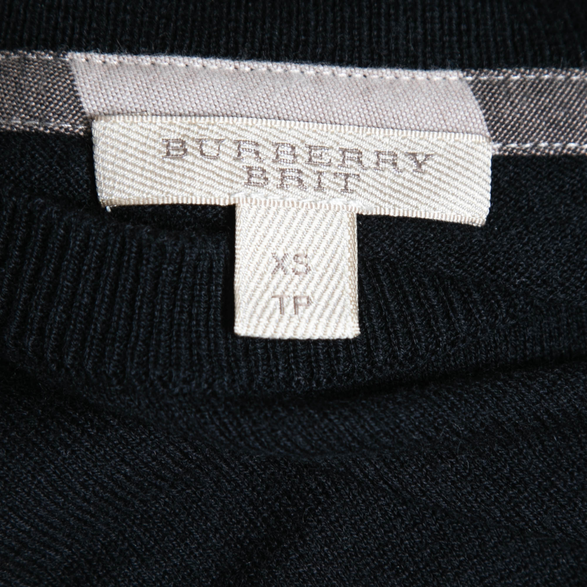 Burberry Brit Black Knit Horseferry Check Shoulder Detail Crew Neck Sweatshirt XS