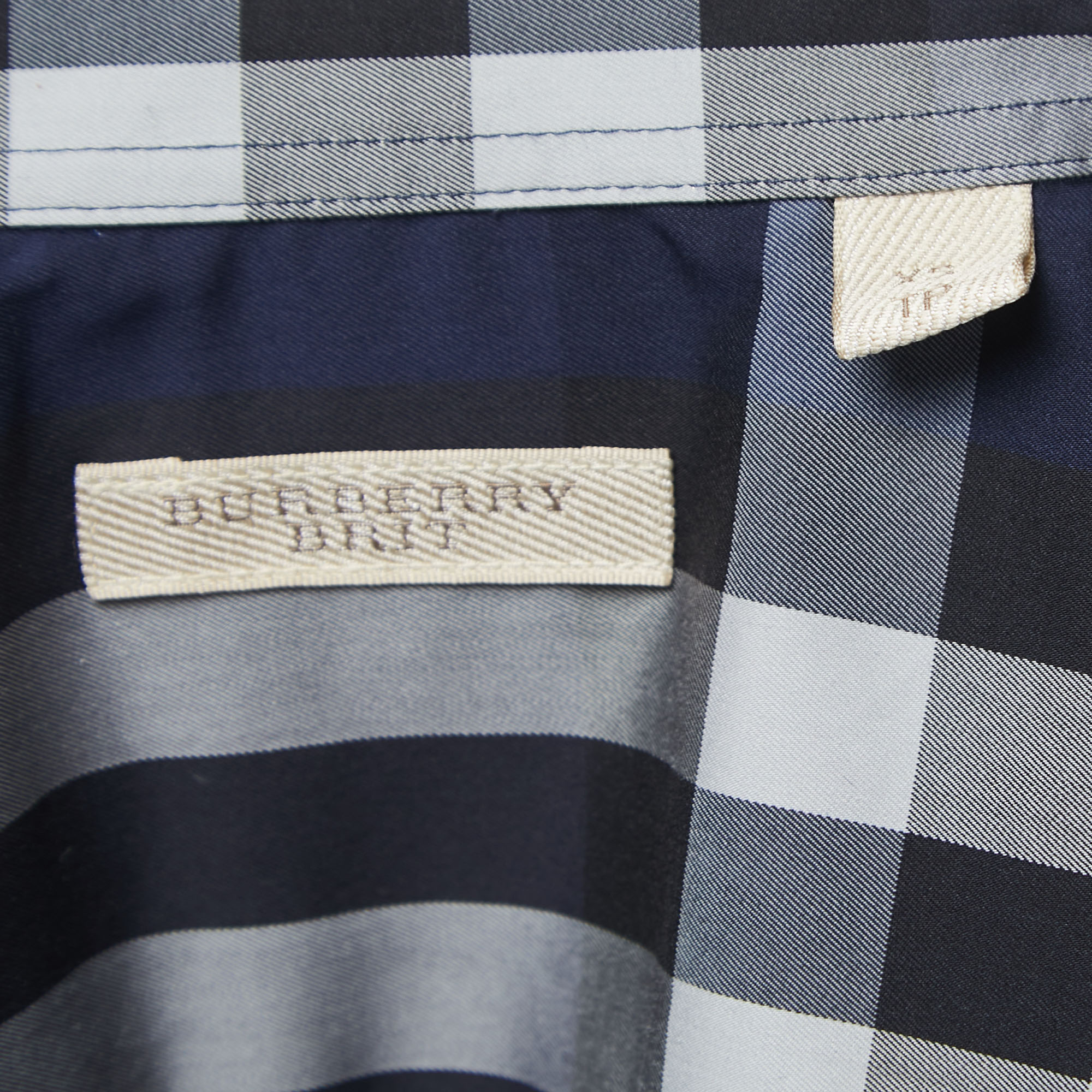 Burberry Brit Navy Blue Checked Cotton Blend Full Sleeve Shirt XS