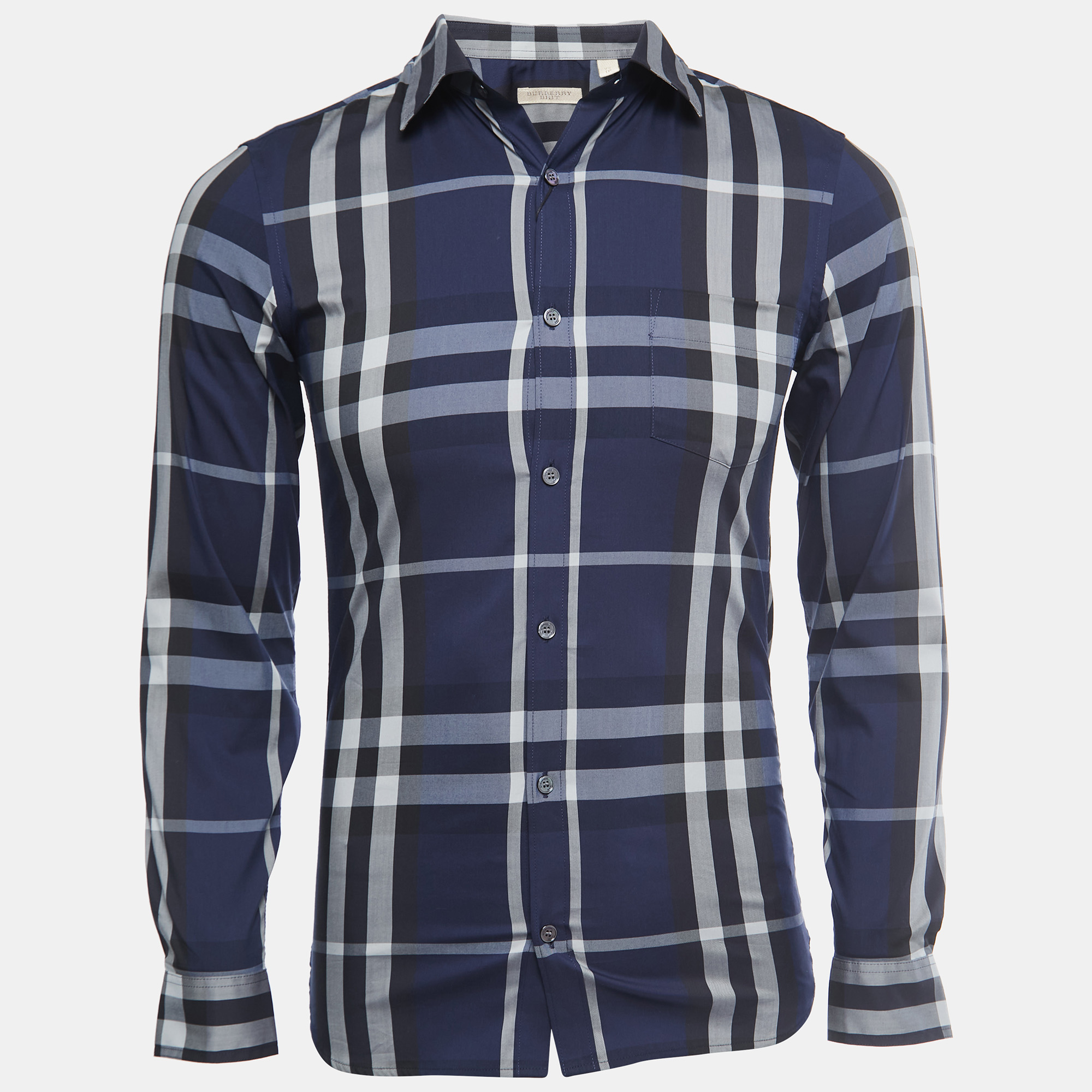 Burberry Brit Navy Blue Checked Cotton Blend Full Sleeve Shirt XS