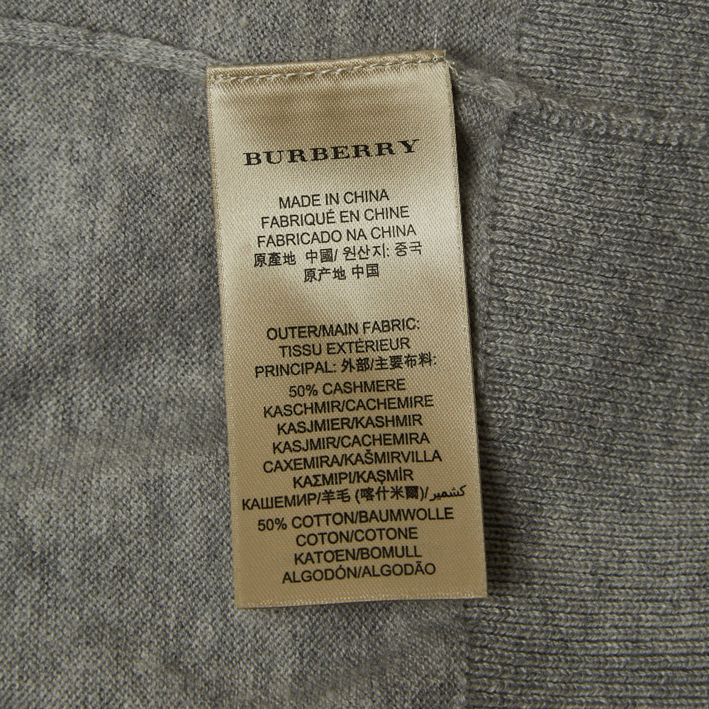 Burberry Brit Grey Cashmere And Cotton Check Detail Round Neck Sweater XXL