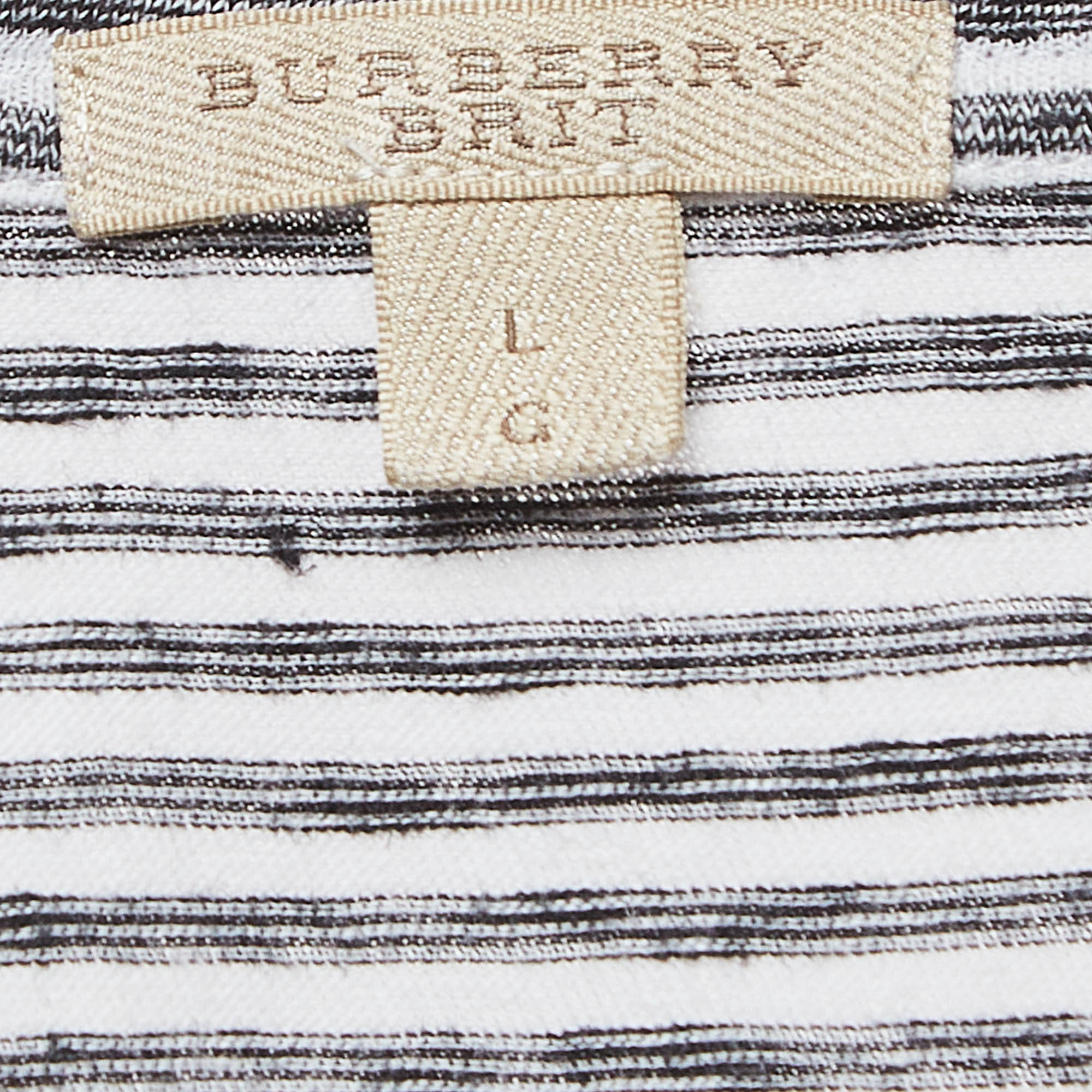 Burberry Brit White Striped Linen Blend Half Sleeve T-Shirt L