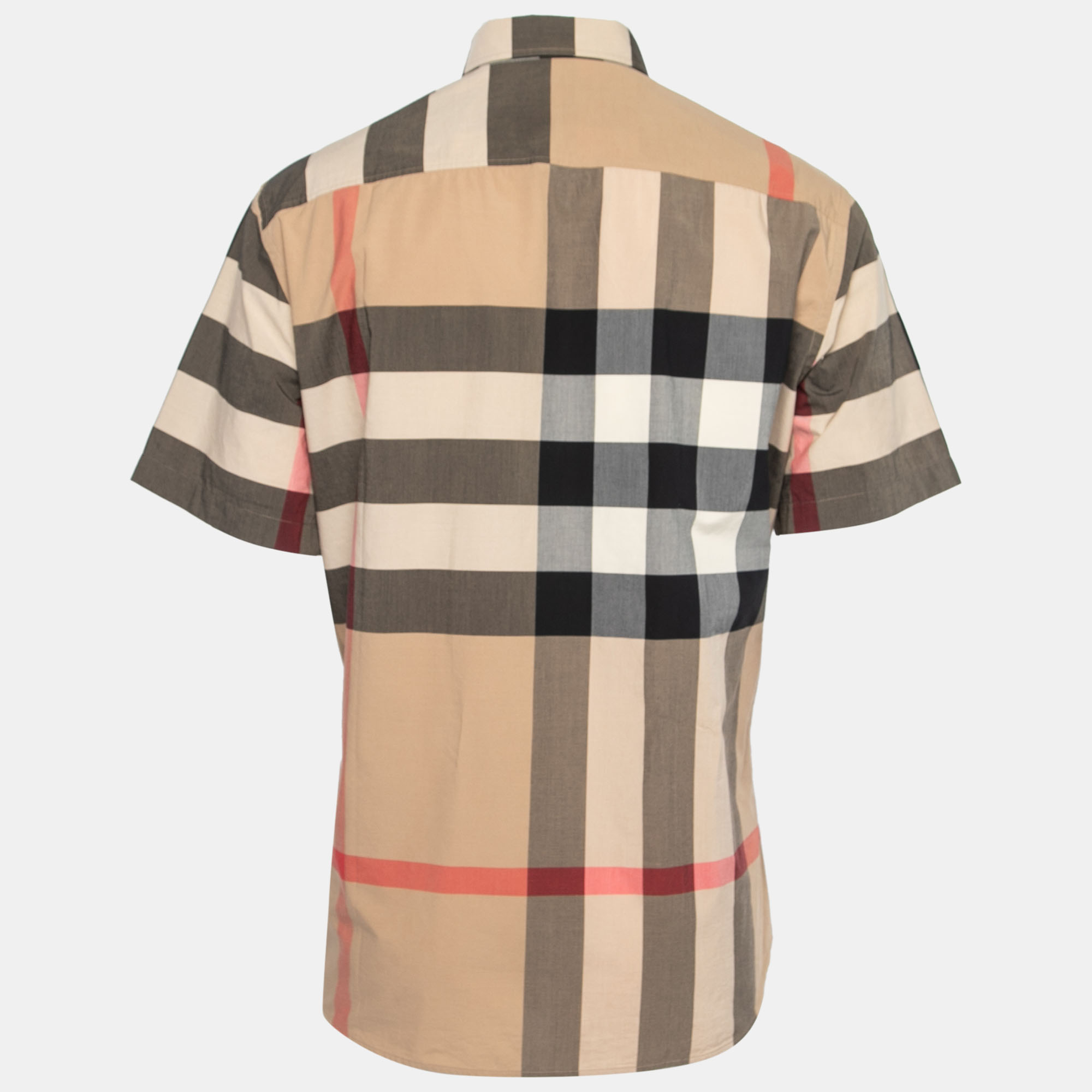 

Burberry Beige Checked Cotton Button Front Short Sleeve Shirt
