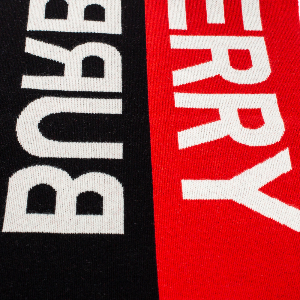 Burberry Bicolor Logo Intarsia Knit Cashmere Football Scarf