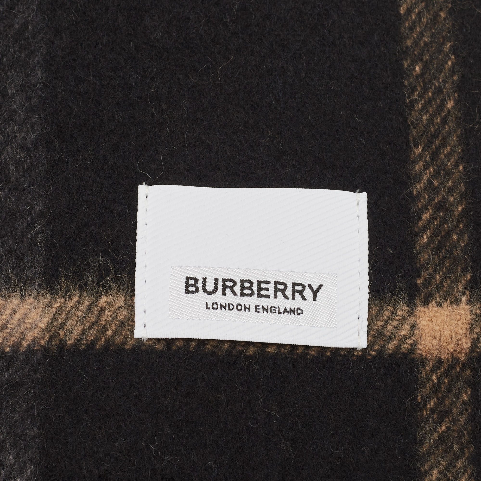 Burberry Black Saddle Stripe To Check Cashmere Fringed Scarf