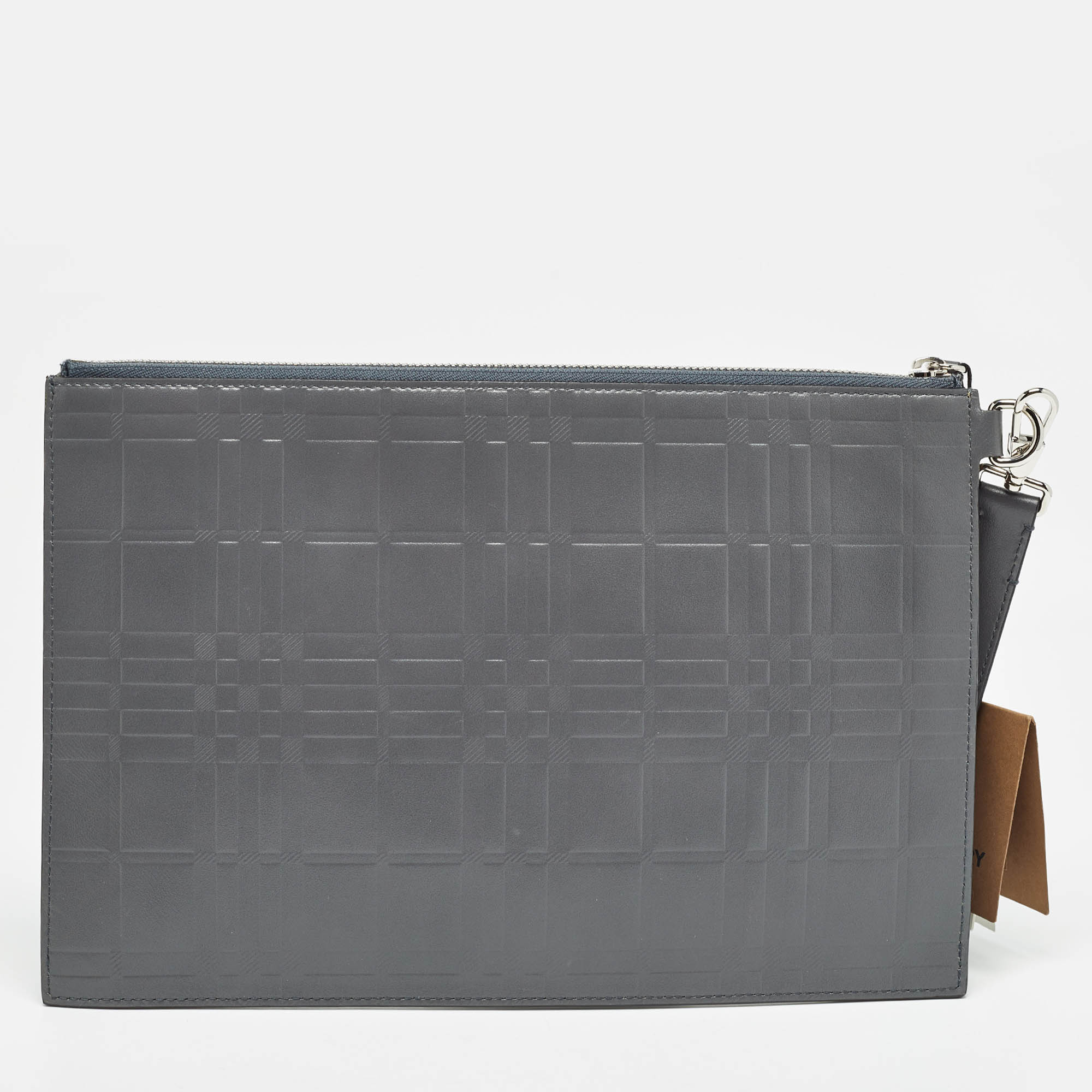 Burberry Grey Check Embossed Leather Edin Zip Pouch