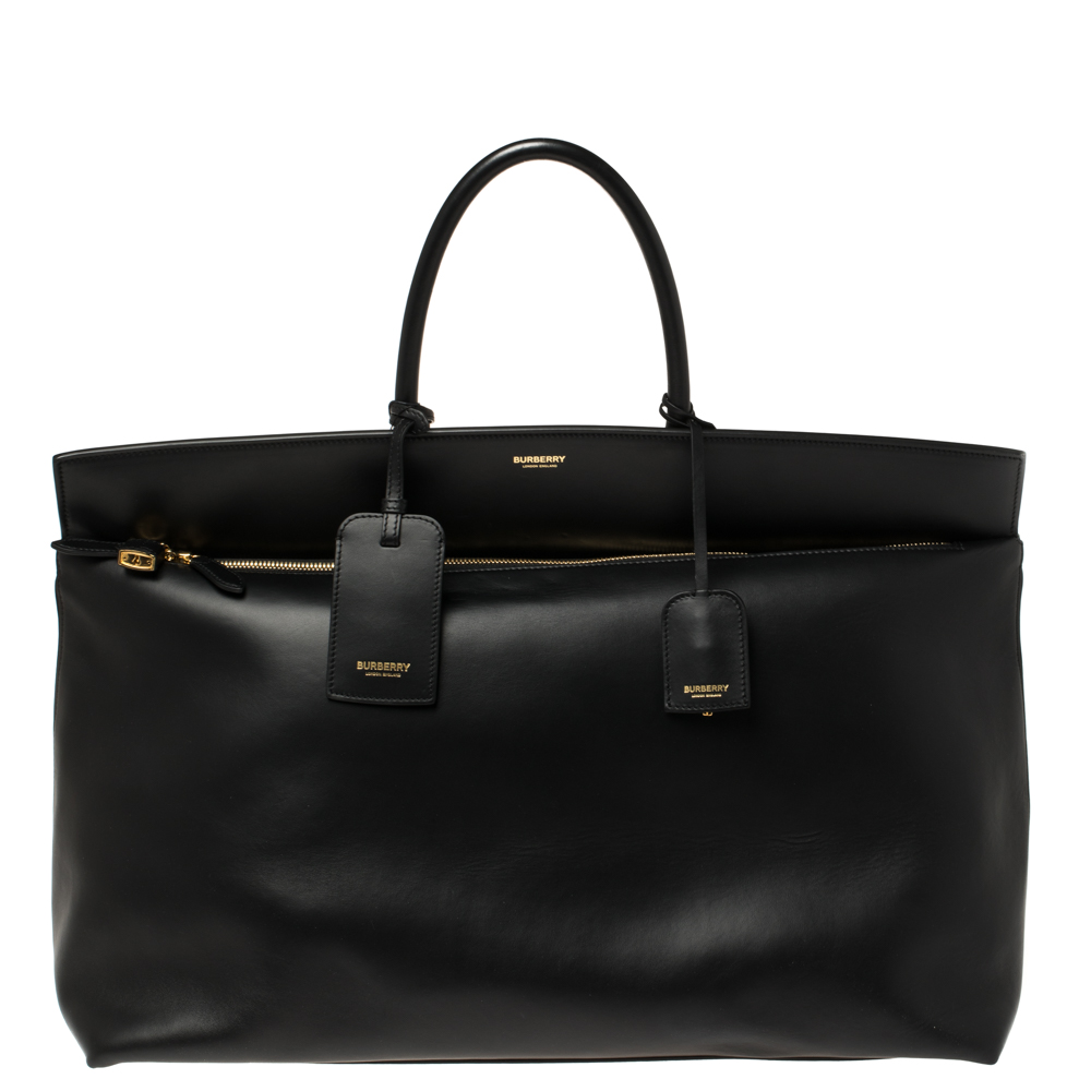 Burberry Black Leather Extra Large Society Top Handle Bag male Leather/Canvas