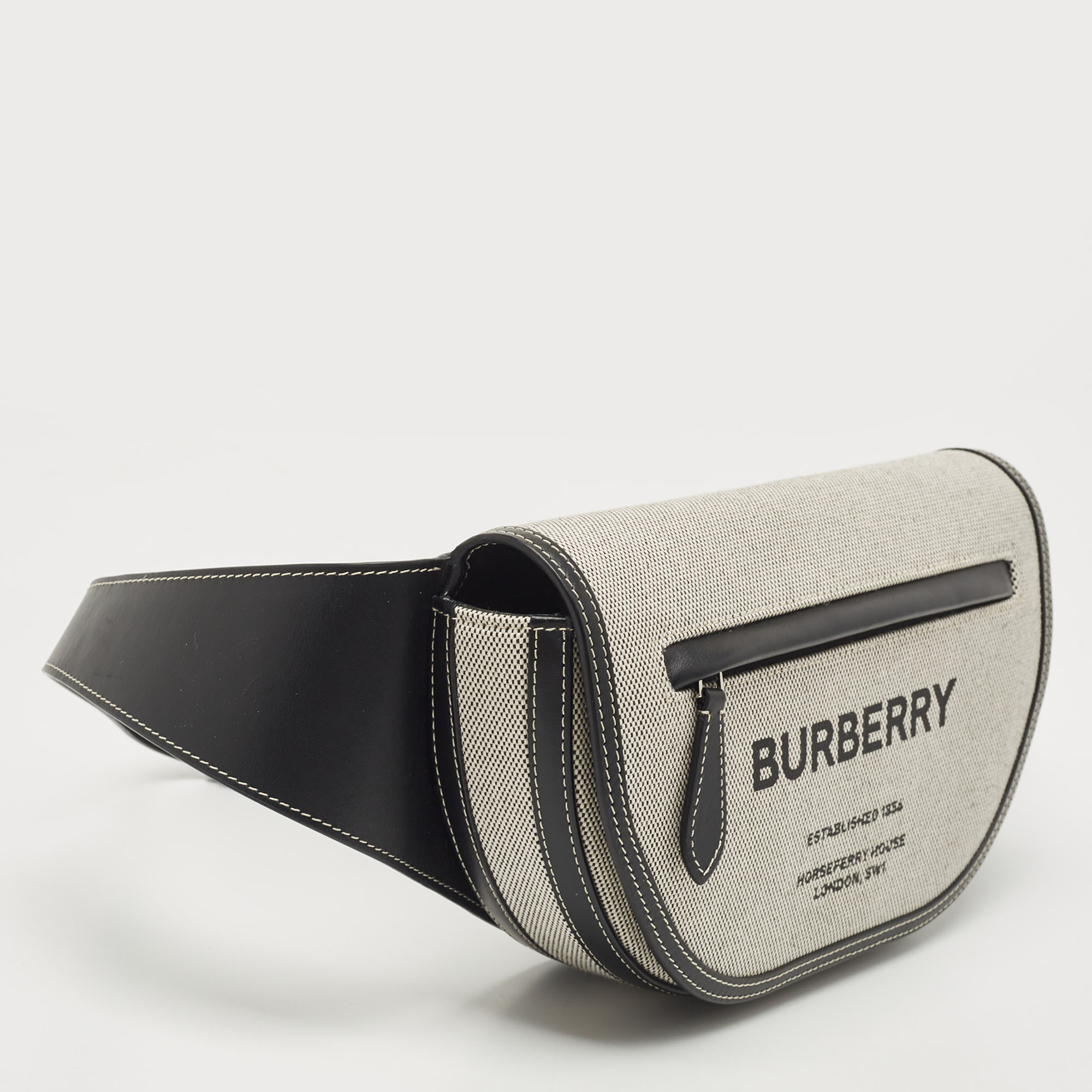 Burberry Black/Grey Canvas And Leather Small Olympia Belt Bag