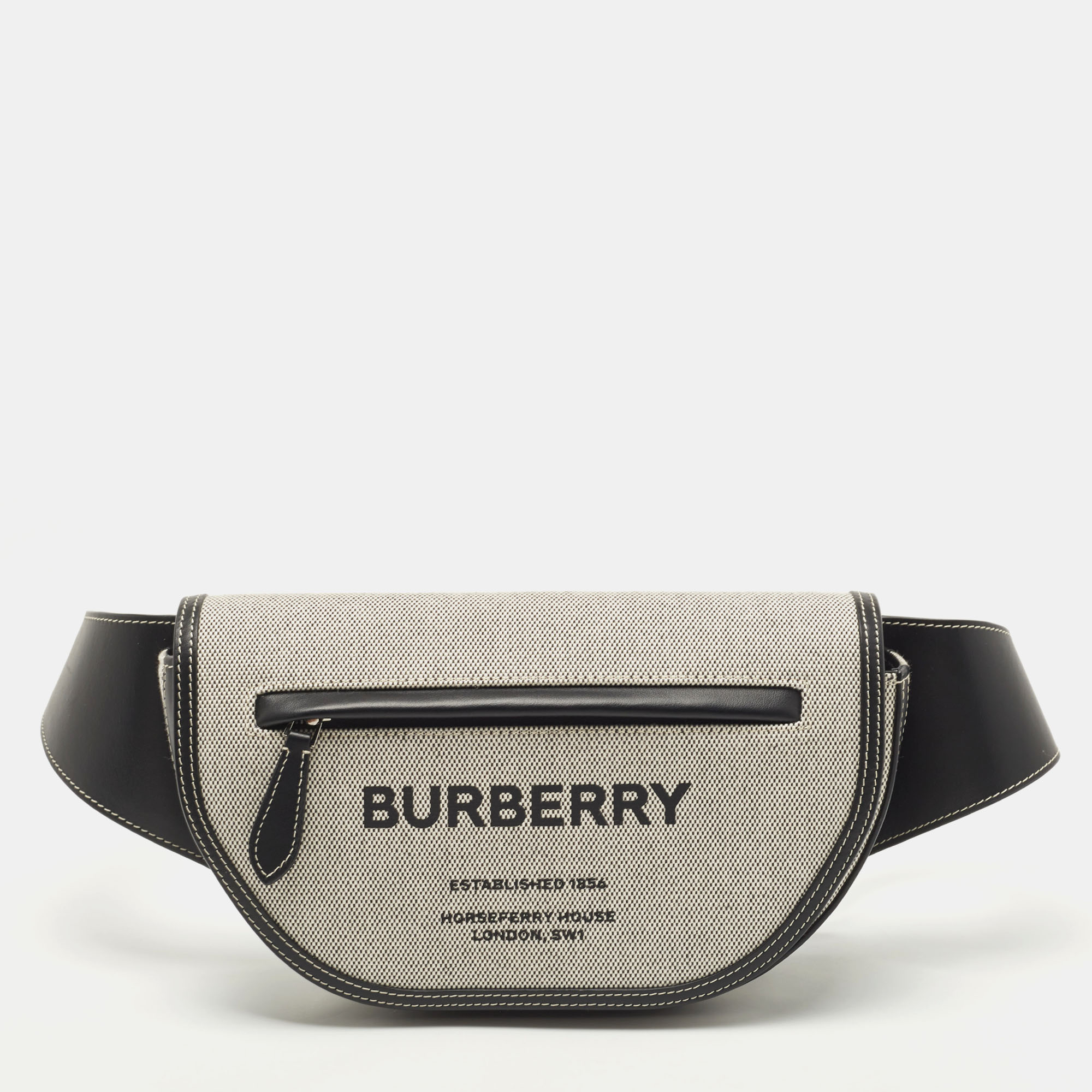 Burberry Black/Grey Canvas And Leather Small Olympia Belt Bag