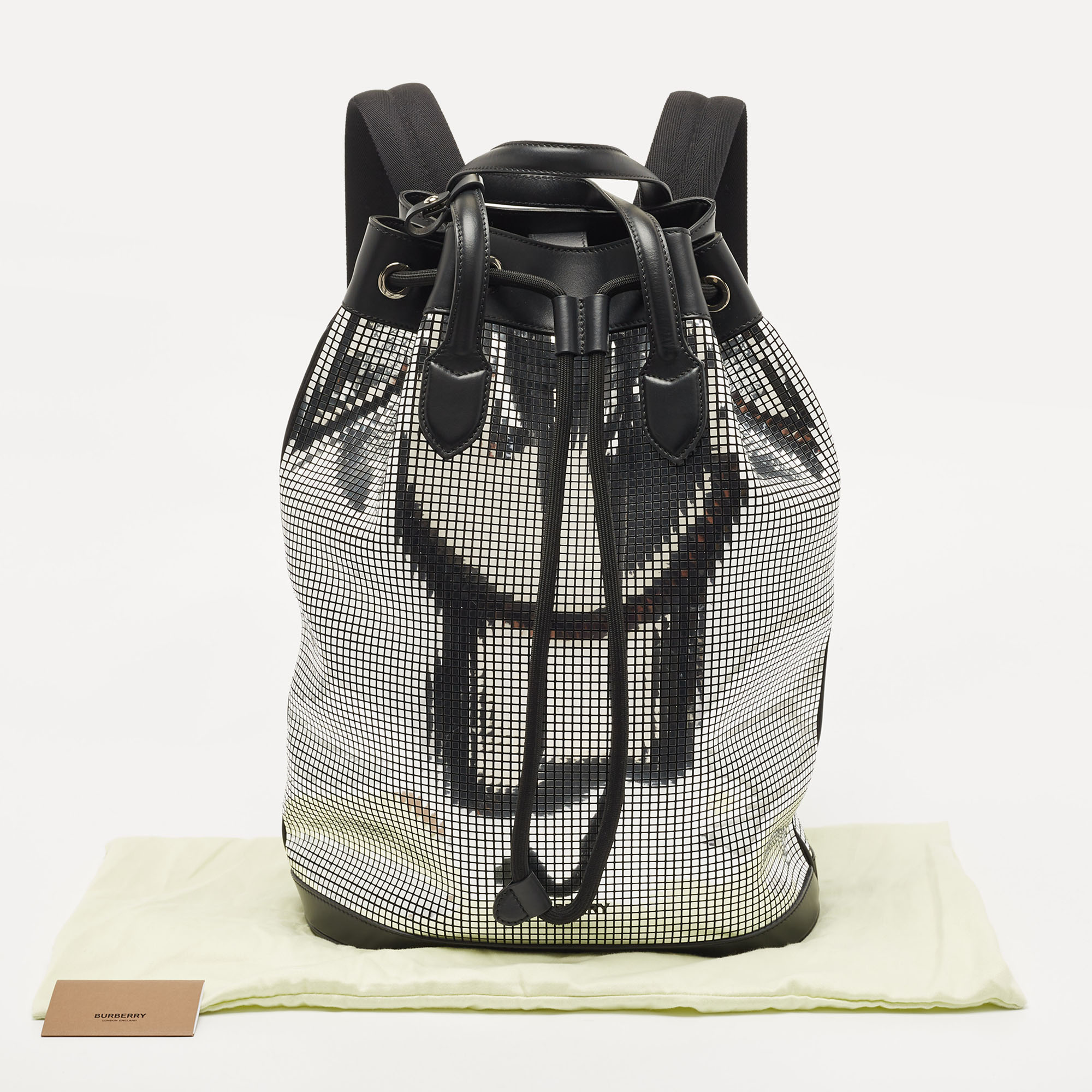 Burberry Black/Silver Mirror Effect And Suede Drawstring Backpack