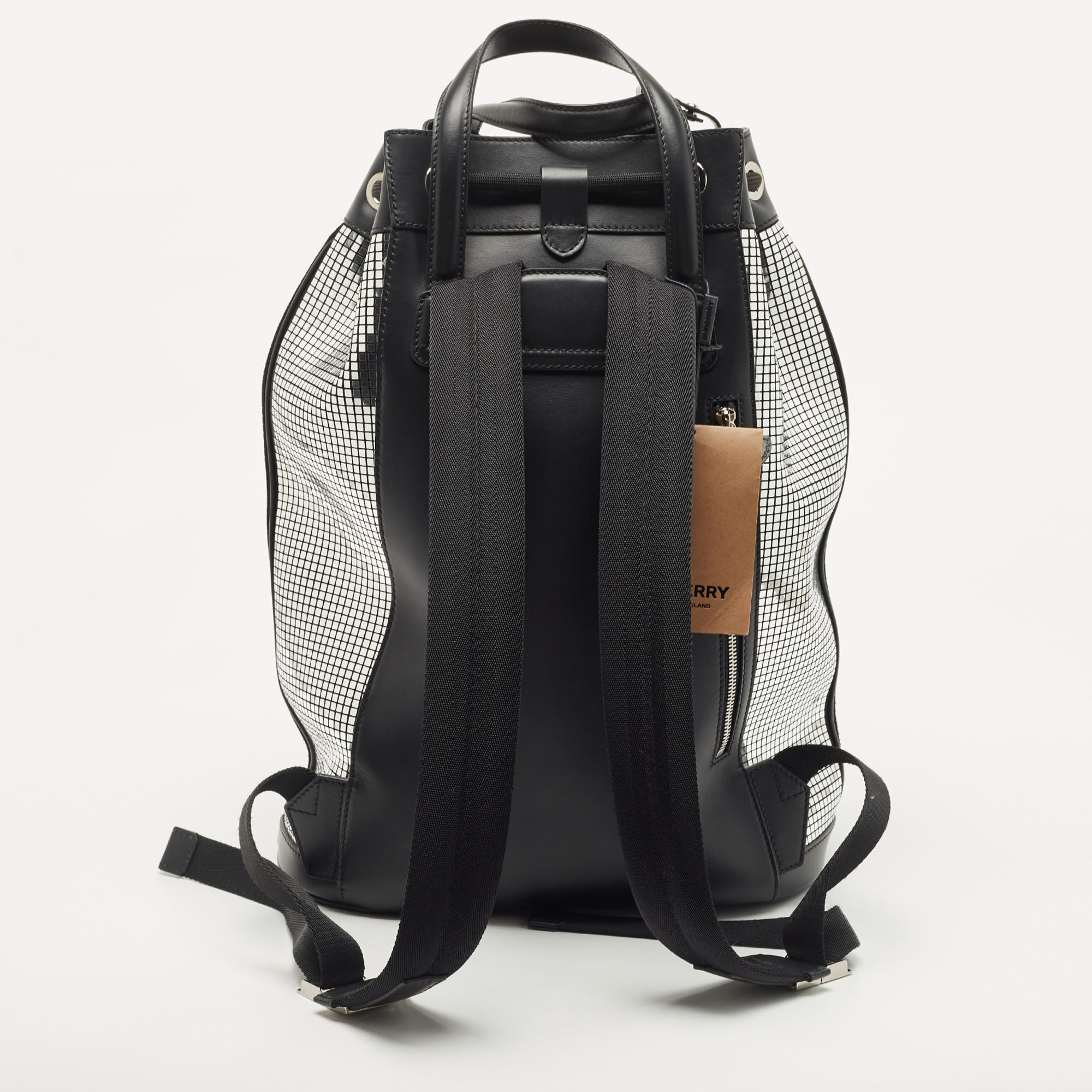 Burberry Black/Silver Mirror Effect And Suede Drawstring Backpack