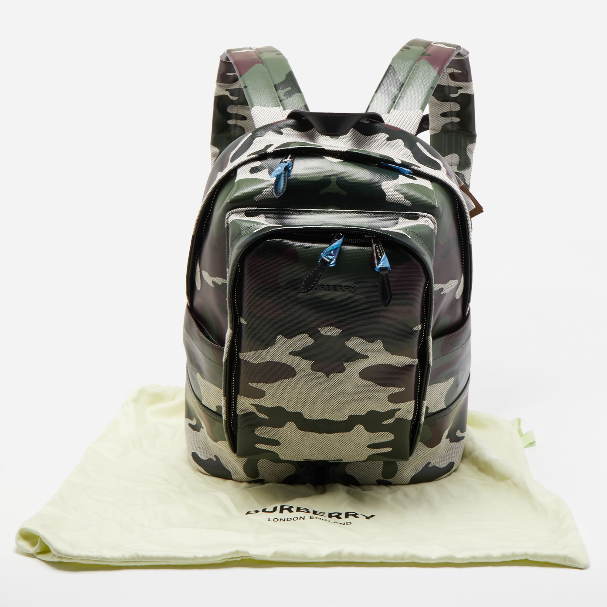 Burberry Green Camouflage Coated Canvas Large Jack Backpack