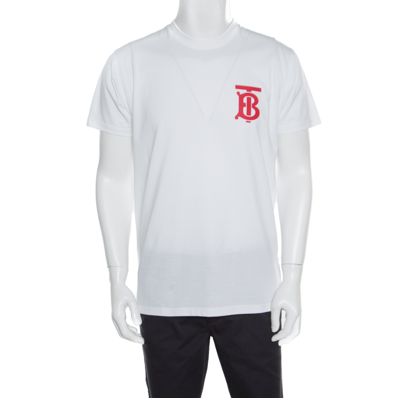 Burberry white b series monogram logo detail limited edition crew neck t shirt xxs