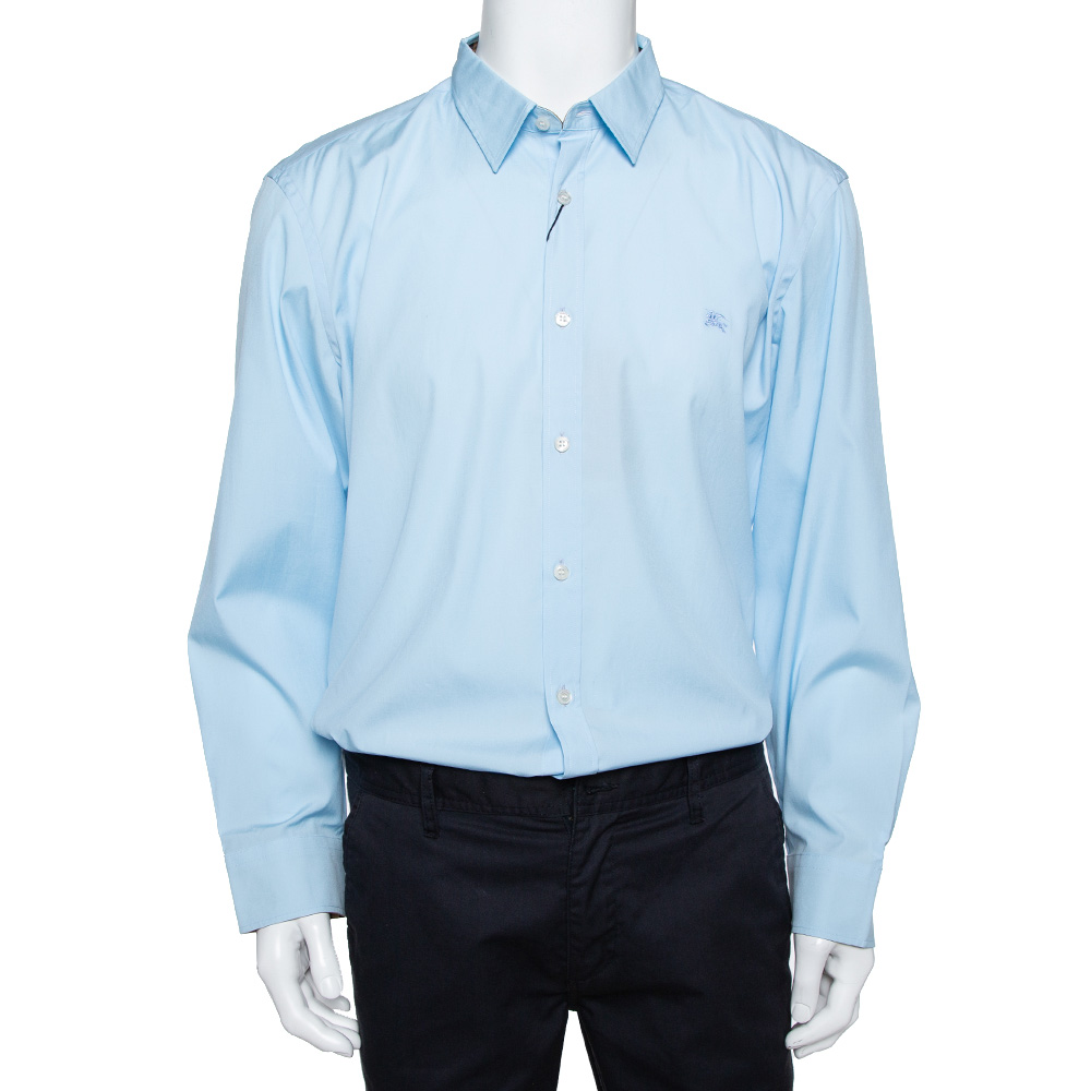 Burberry Blue Cotton Button Front Shirt 3XL