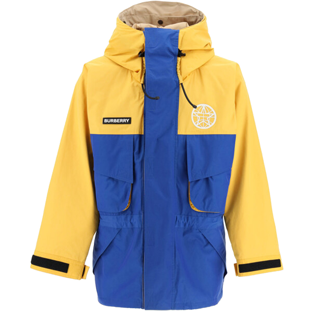 Burberry Yellow/Blue Globe Print Hooded Jacket Size L