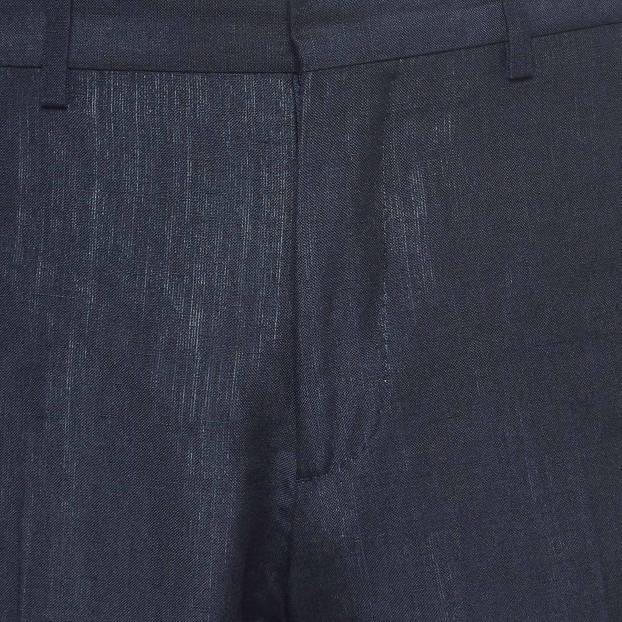 Burberry Navy Blue Linen Blend Classic Trousers M