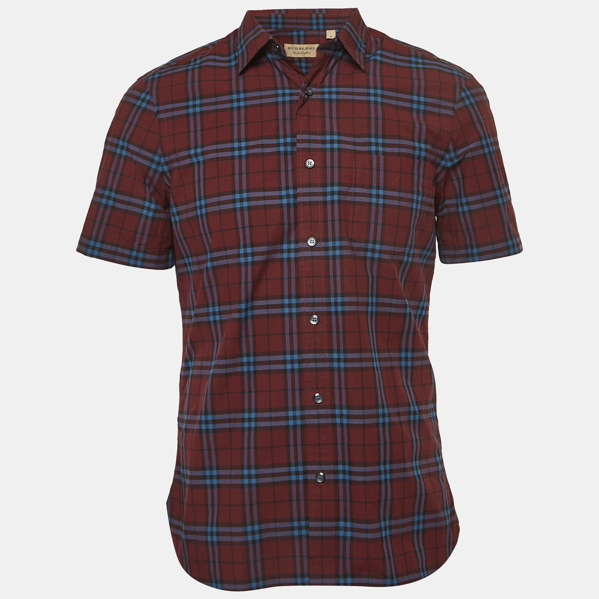 

Burberry Crimson Red Checked Cotton Short Sleeve Alexander Shirt