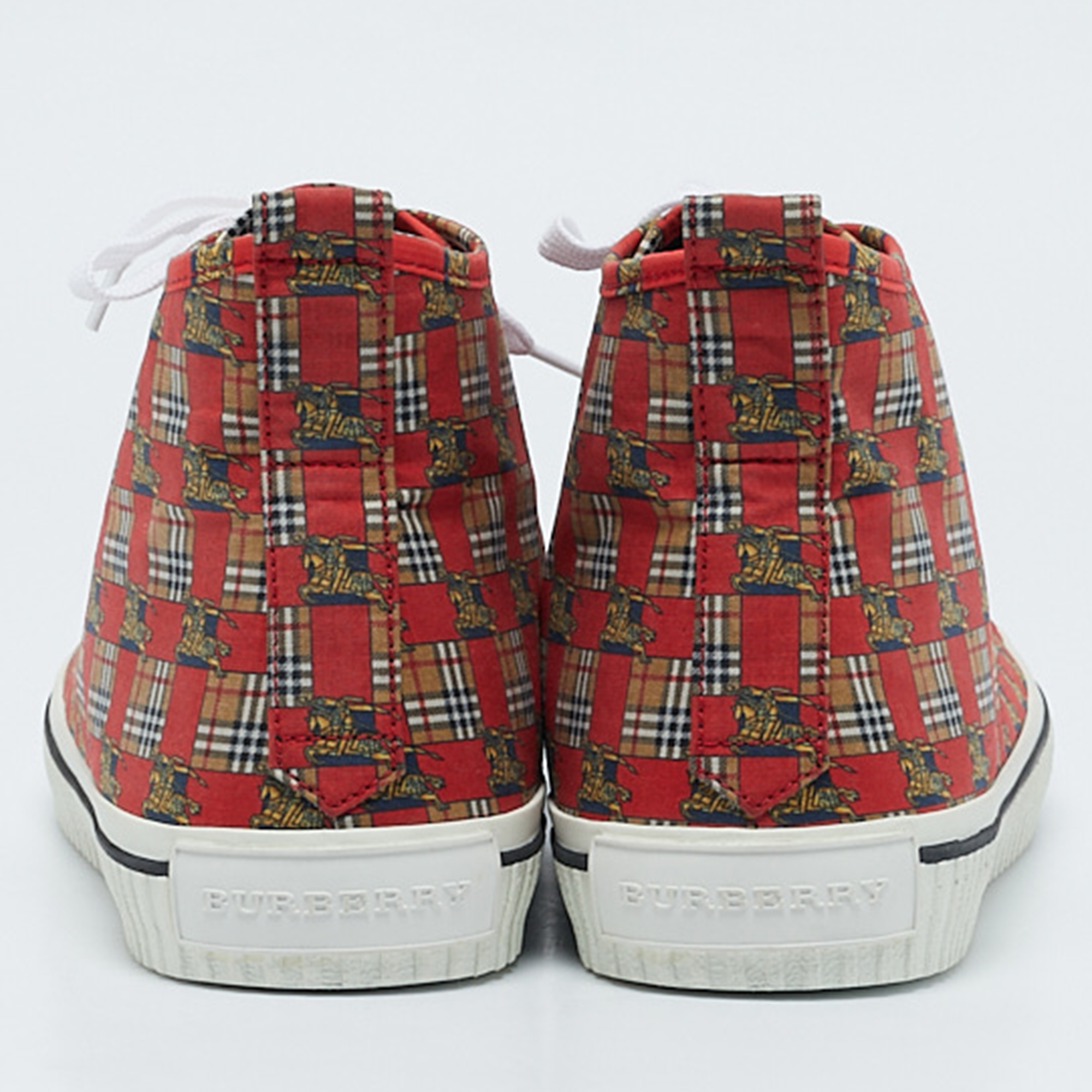 Burberry Red Check Fabric Kingly High Top Sneakers Size 45