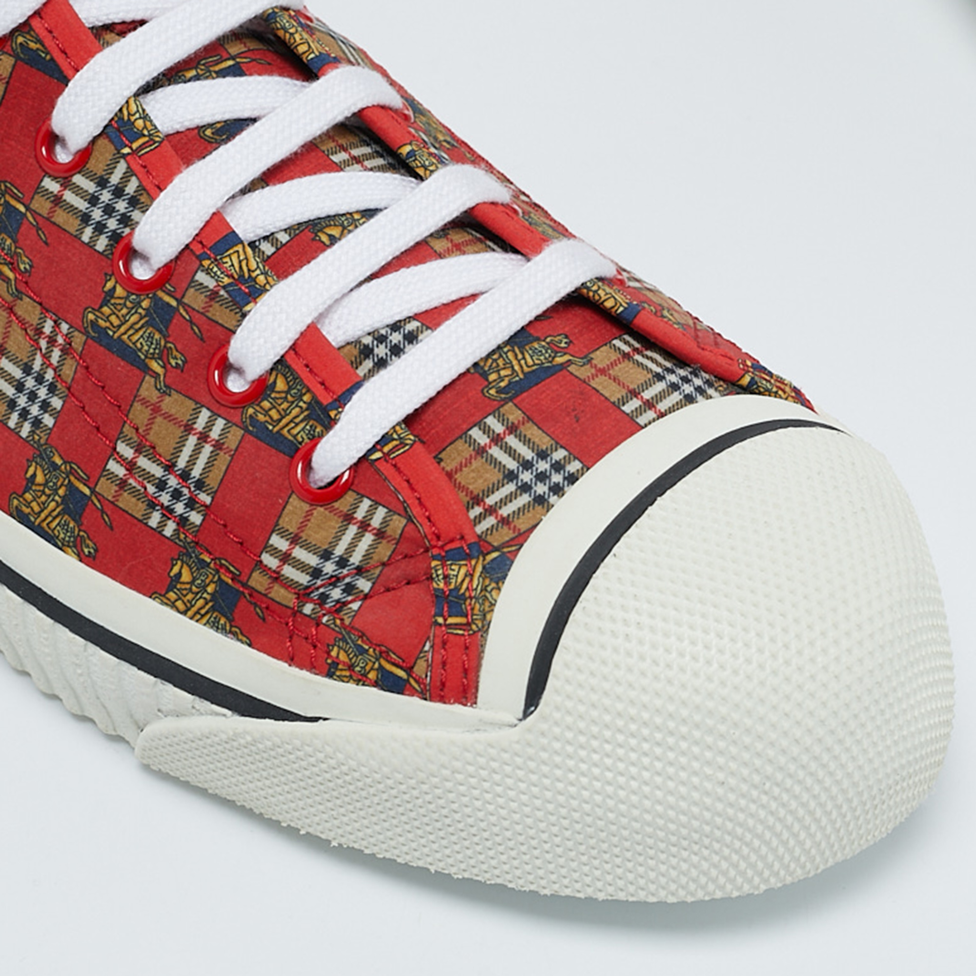 Burberry Red Check Fabric Kingly High Top Sneakers Size 45