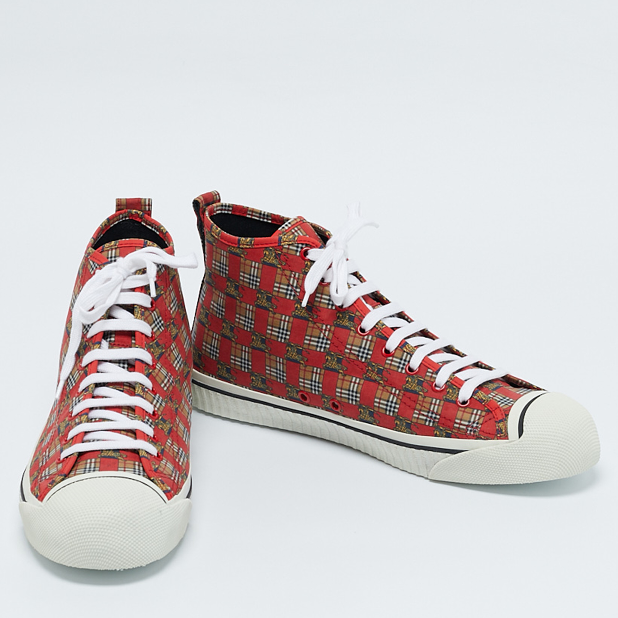 Burberry Red Check Fabric Kingly High Top Sneakers Size 45