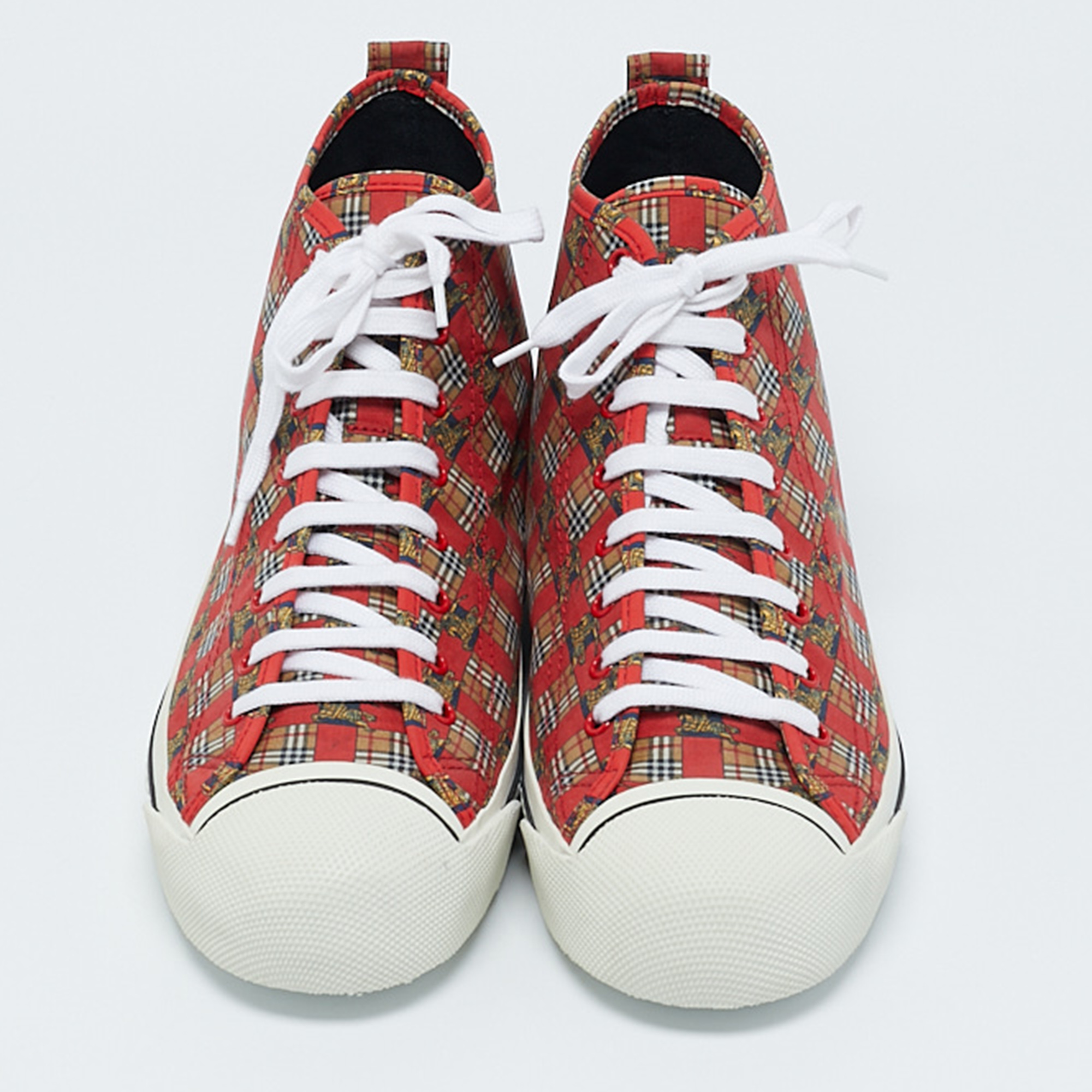 Burberry Red Check Fabric Kingly High Top Sneakers Size 45