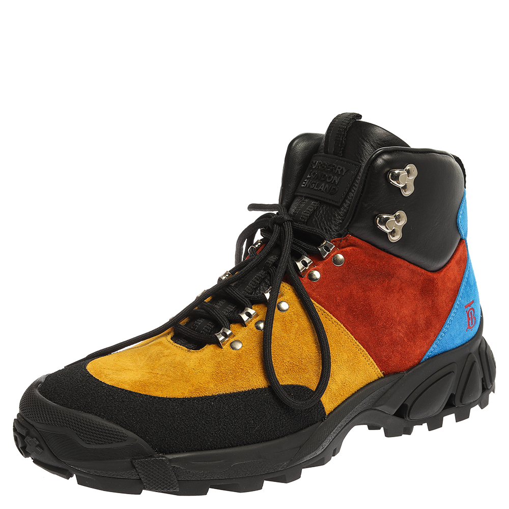 Image of Burberry Multicolor Suede Leather Hiking Ankle Boots Size