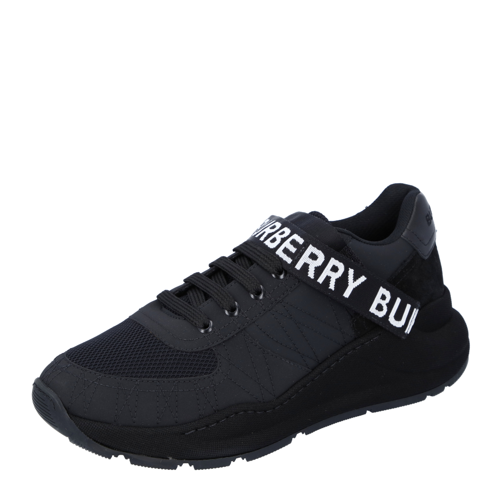 Burberry Black Logo Detail Leather, Nubuck and Mesh Sneakers Size EU 40