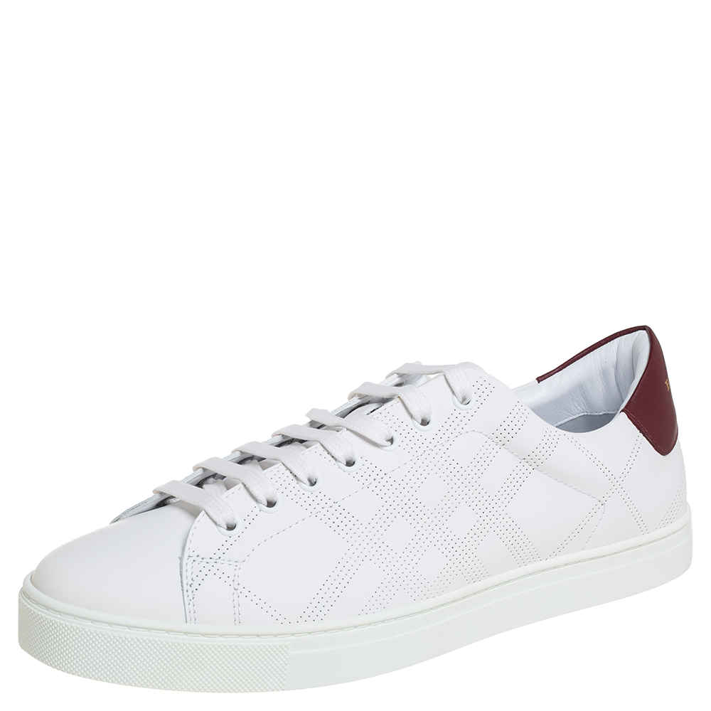 Burberry White Perforated Leather Albert Low Top Sneakers Size 44
