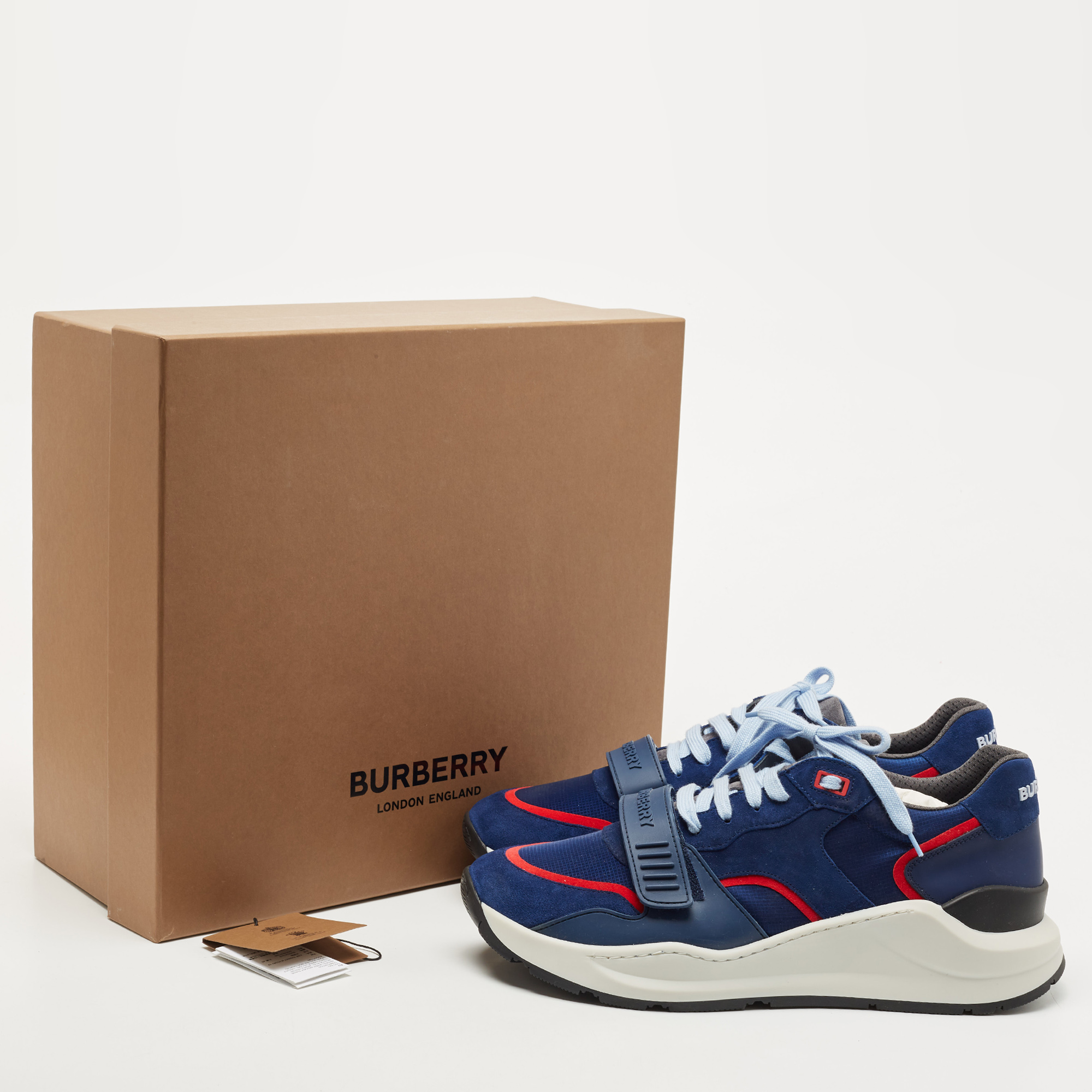 Burberry Blue Suede Ramsey Bicolor Low Top Sneakers Size 46
