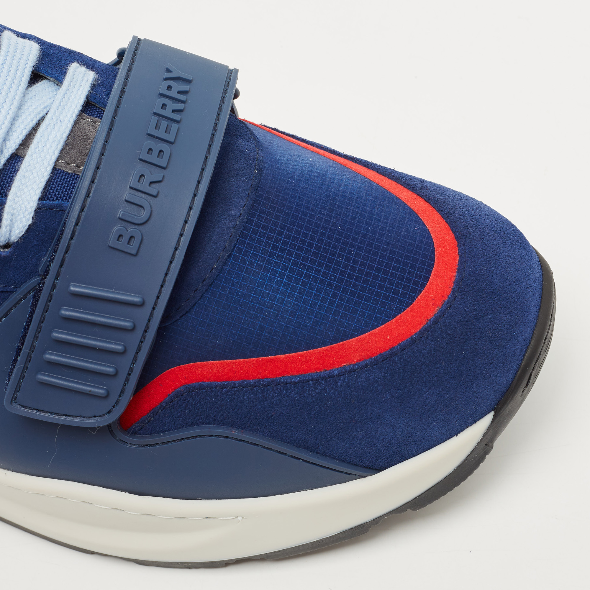 Burberry Blue Suede Ramsey Bicolor Low Top Sneakers Size 46