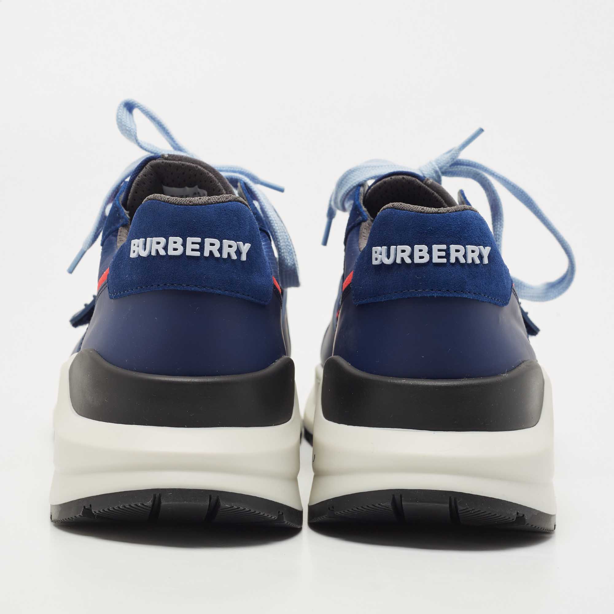 Burberry Blue Suede And Leather Ramsey Low Top Sneakers Size 45