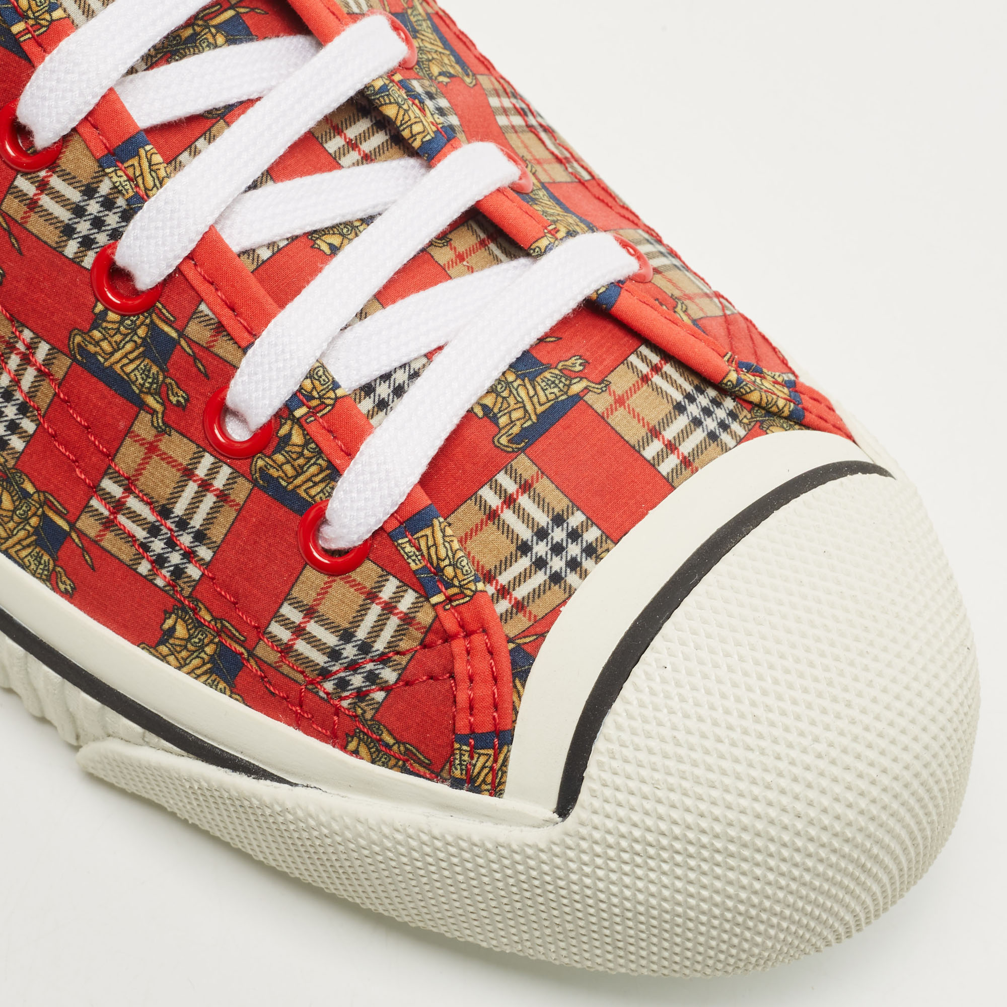 Burberry Red Check Fabric Kingly High Top Sneakers Size 45