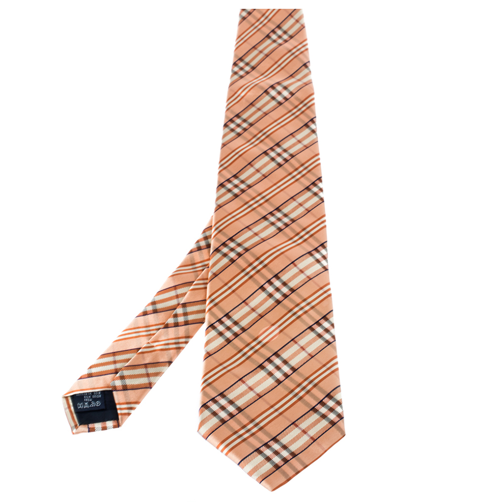 Burberry Orange Novacheck Silk Tie