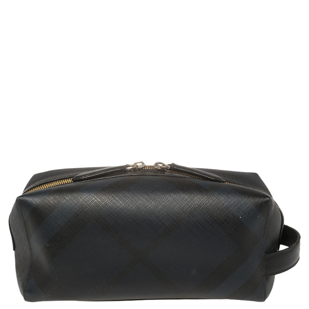 Burberry London Check Coated Canvas And Leather Travel Pouch