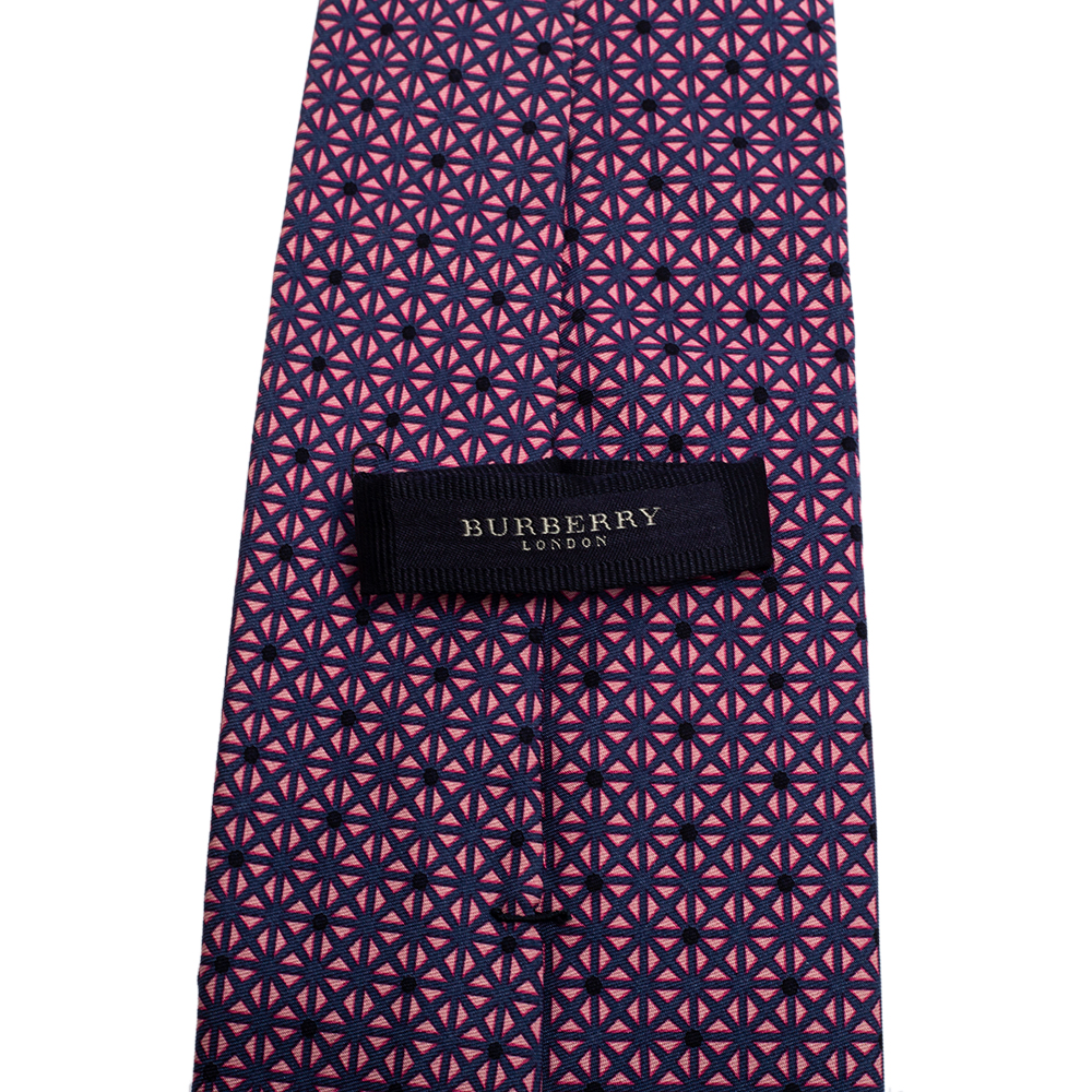 Burberry Pink & Navy Blue Patterned Silk Tie