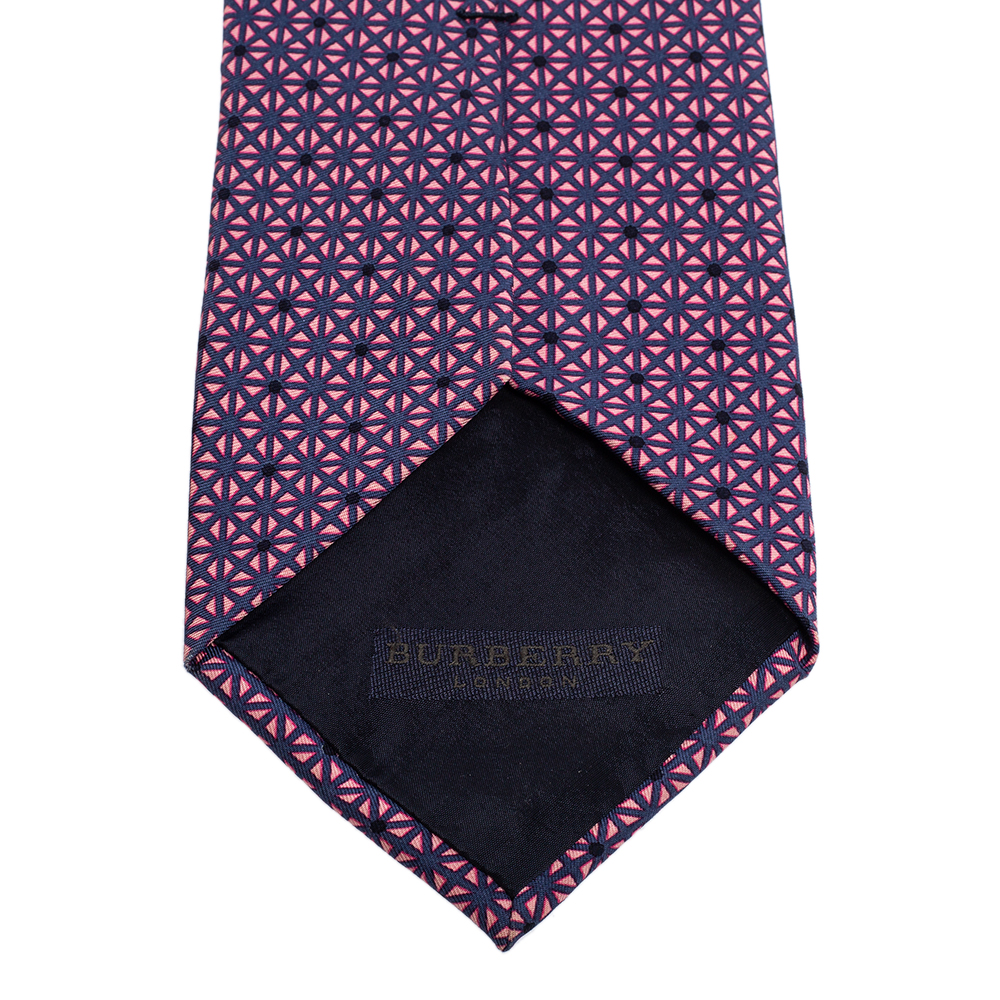 Burberry Pink & Navy Blue Patterned Silk Tie