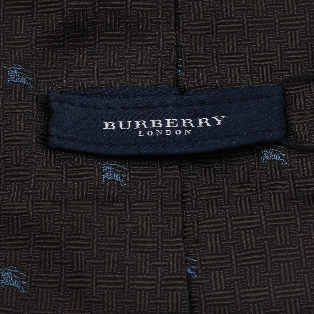 Burberry Brown Logo Pattern Jacquard Silk Tie
