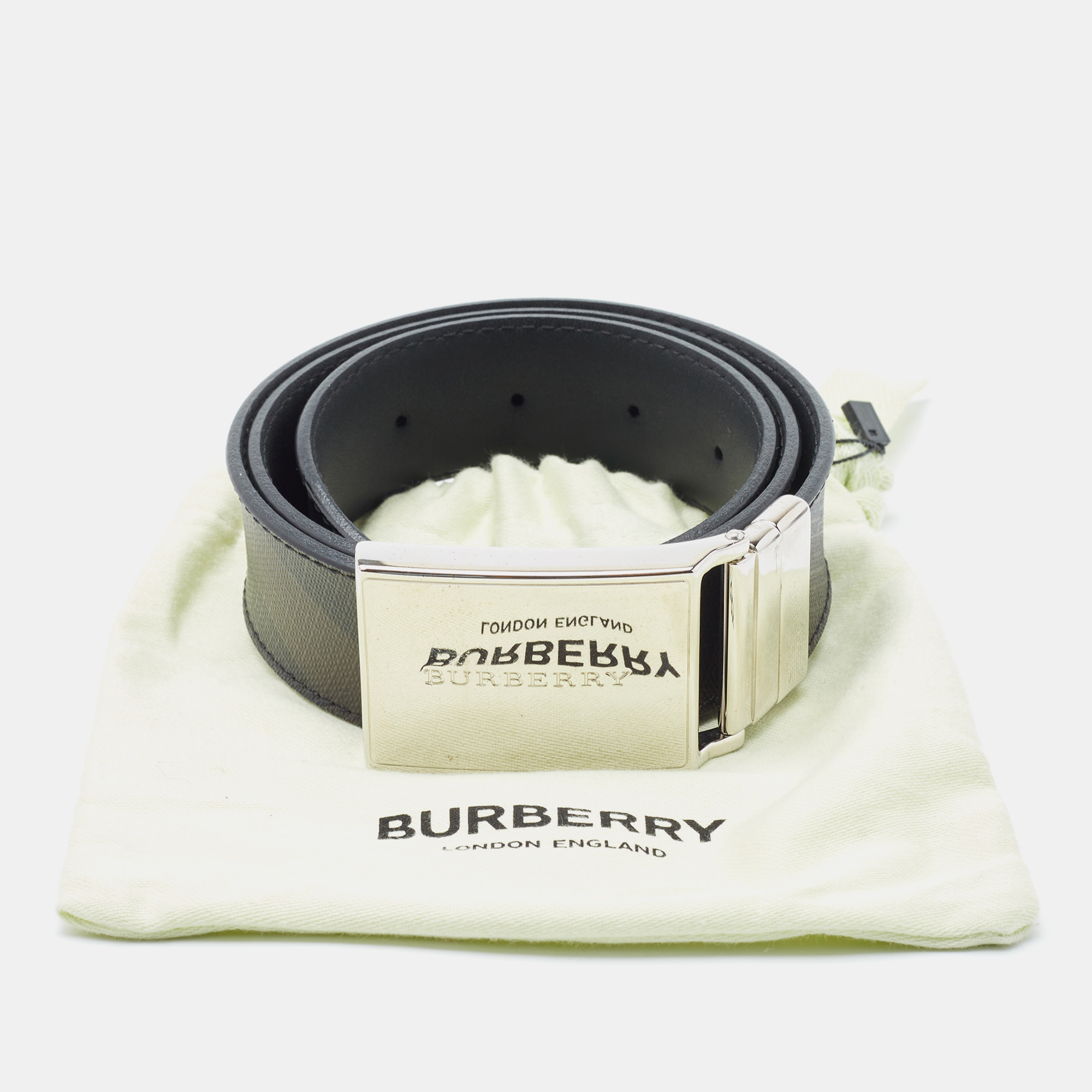 Burberry Black/Beige Beat Check Coated Canvas Reversible Buckle Belt 80CM