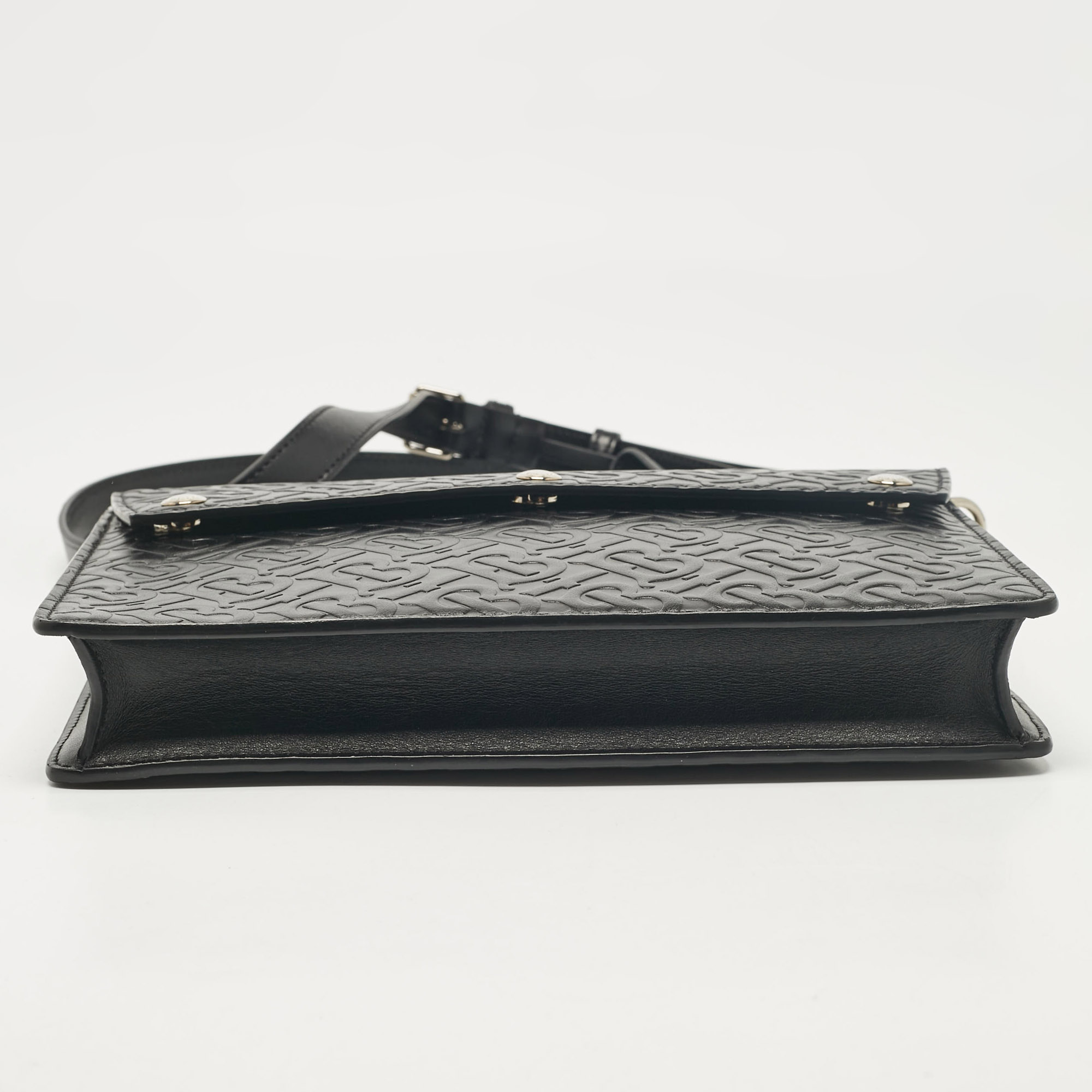 Burberry Black TB Embossed Leather Messenger Bag