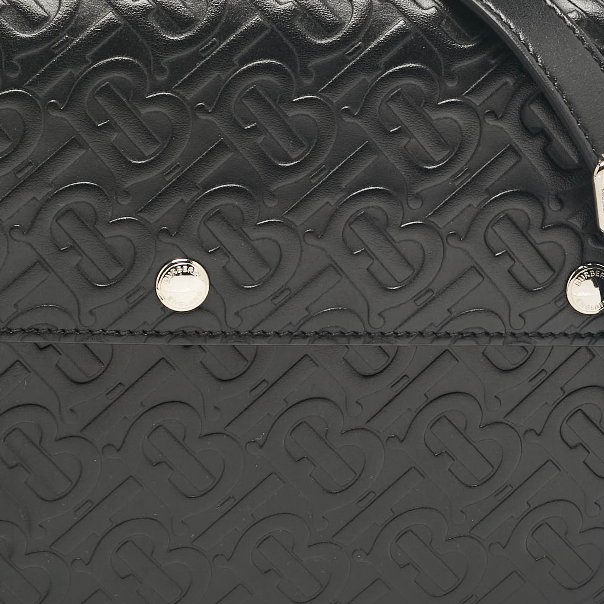 Burberry Black TB Embossed Leather Messenger Bag